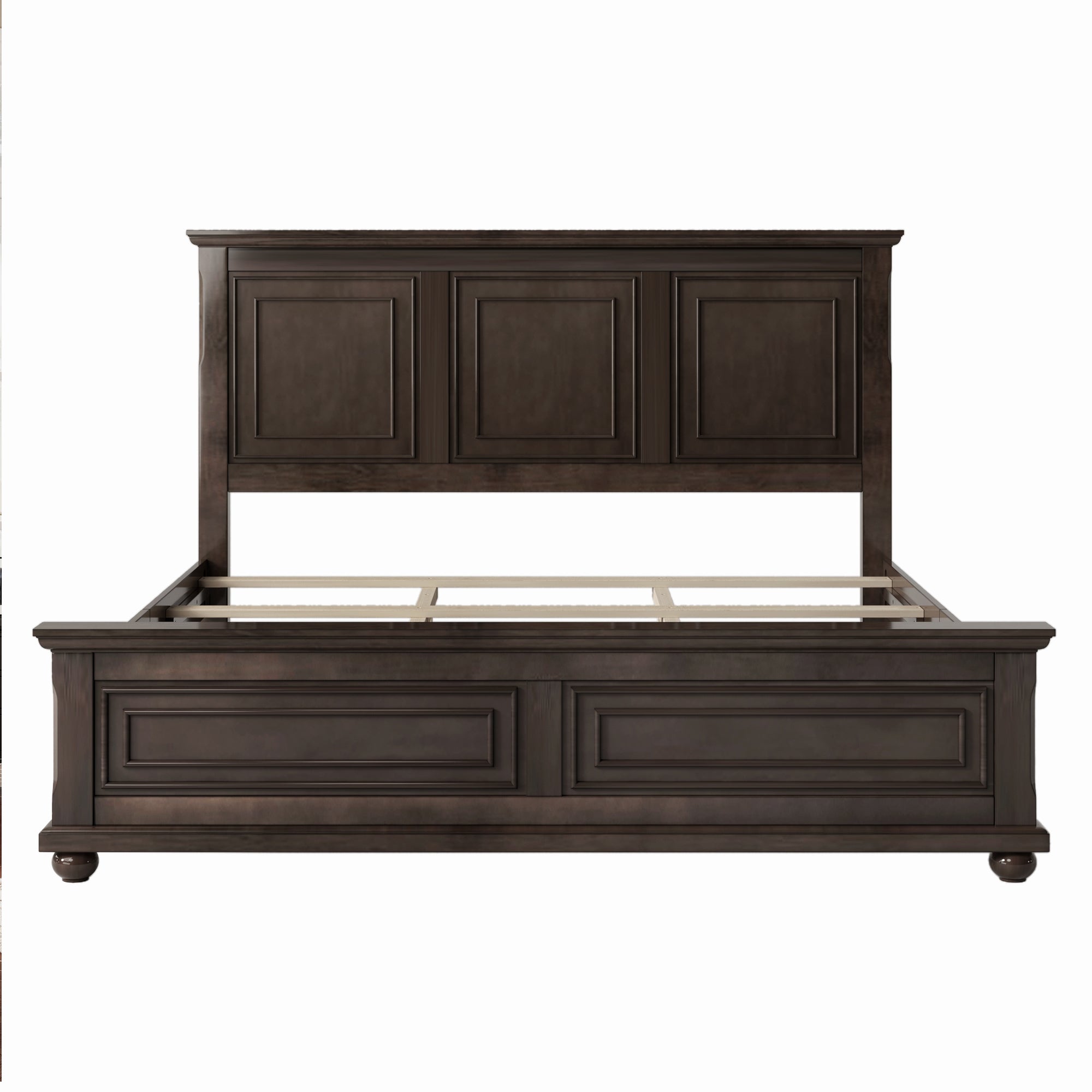 Traditional Town & Country Style Pinewood Vintage King Bed in Rich Brown