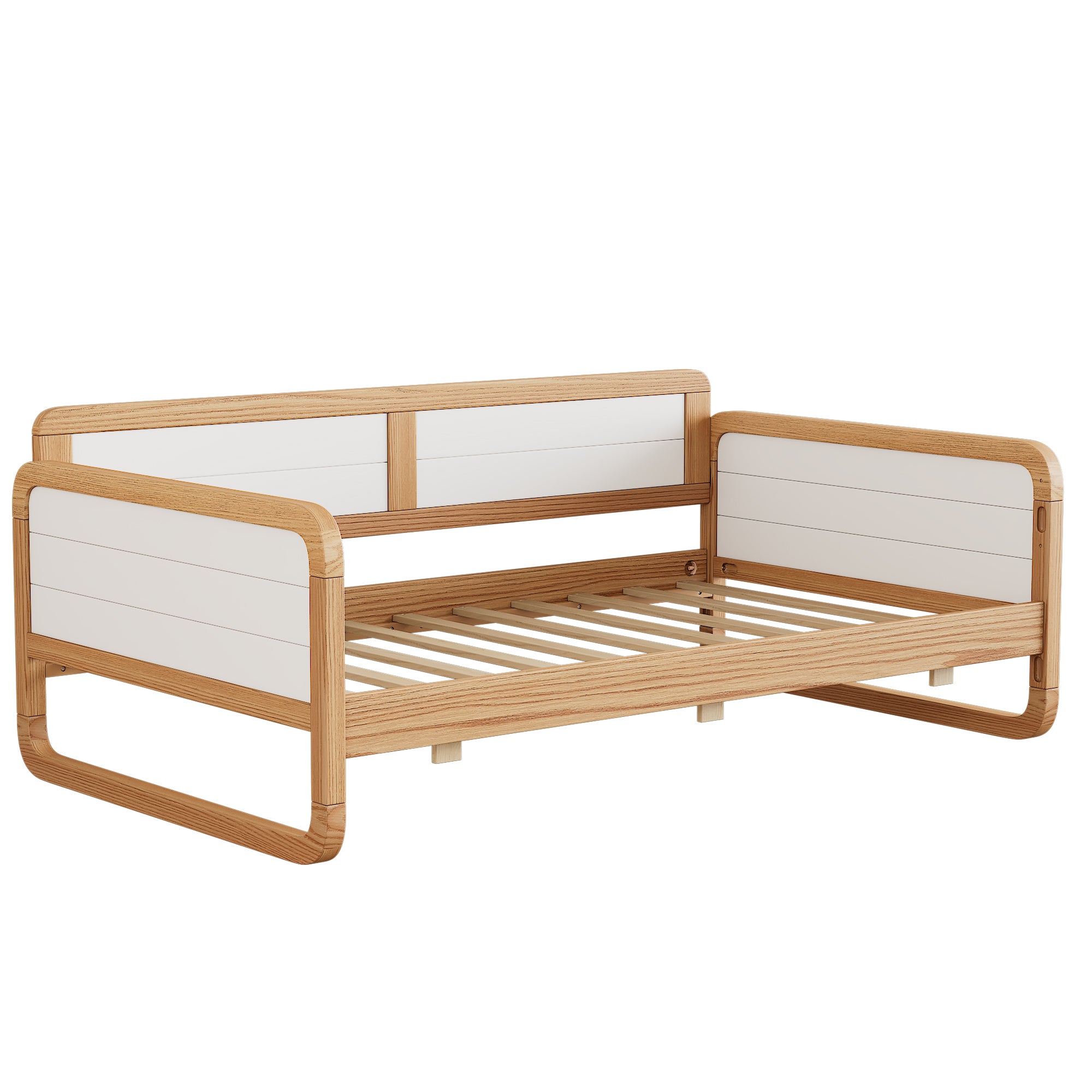 Twin Modern Daybed with Trundle in White & Walnut