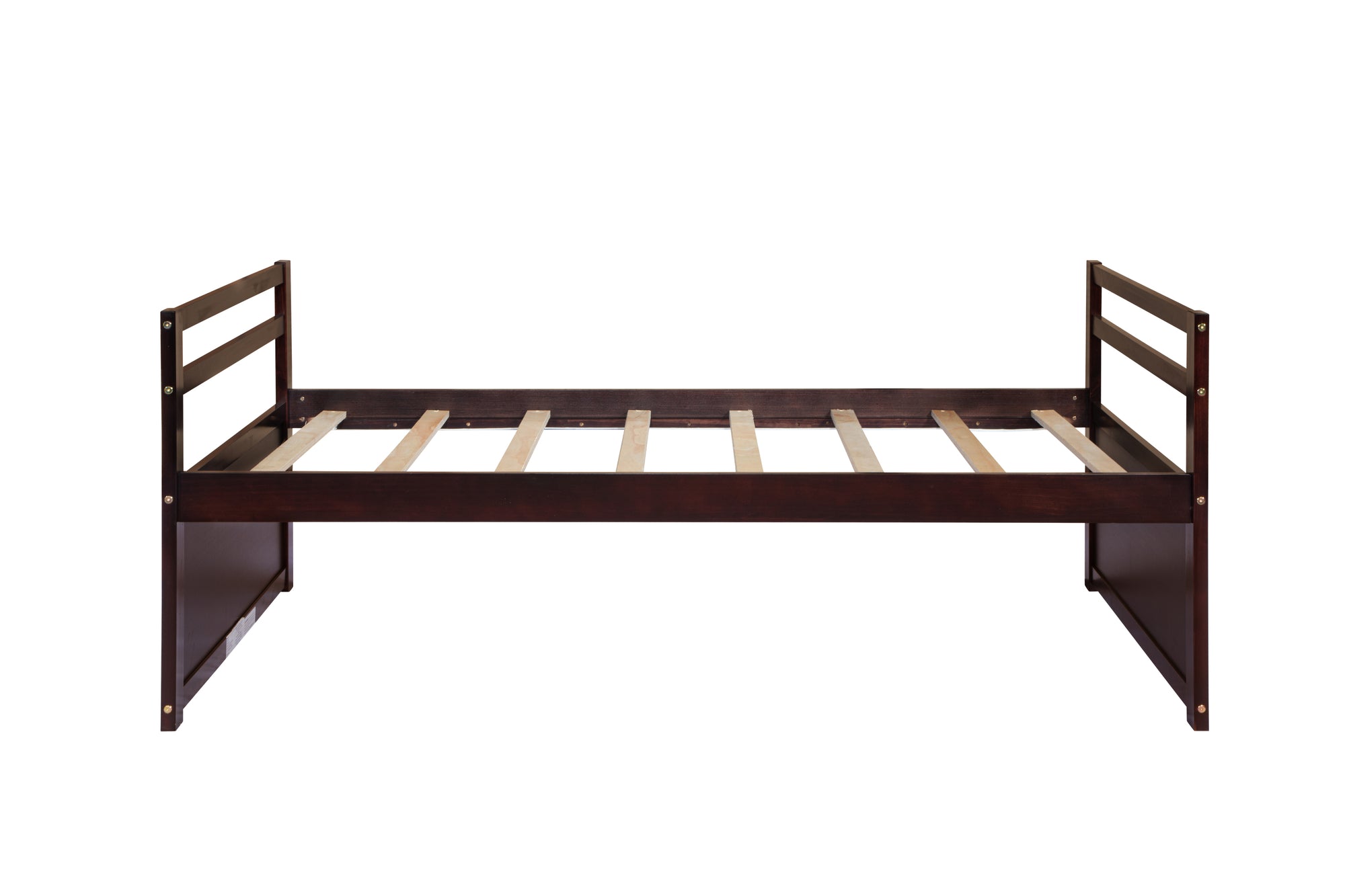 Espresso Pine Twin Size Bed with Headboard, Footboard, Trundle, and Three Storage Drawers