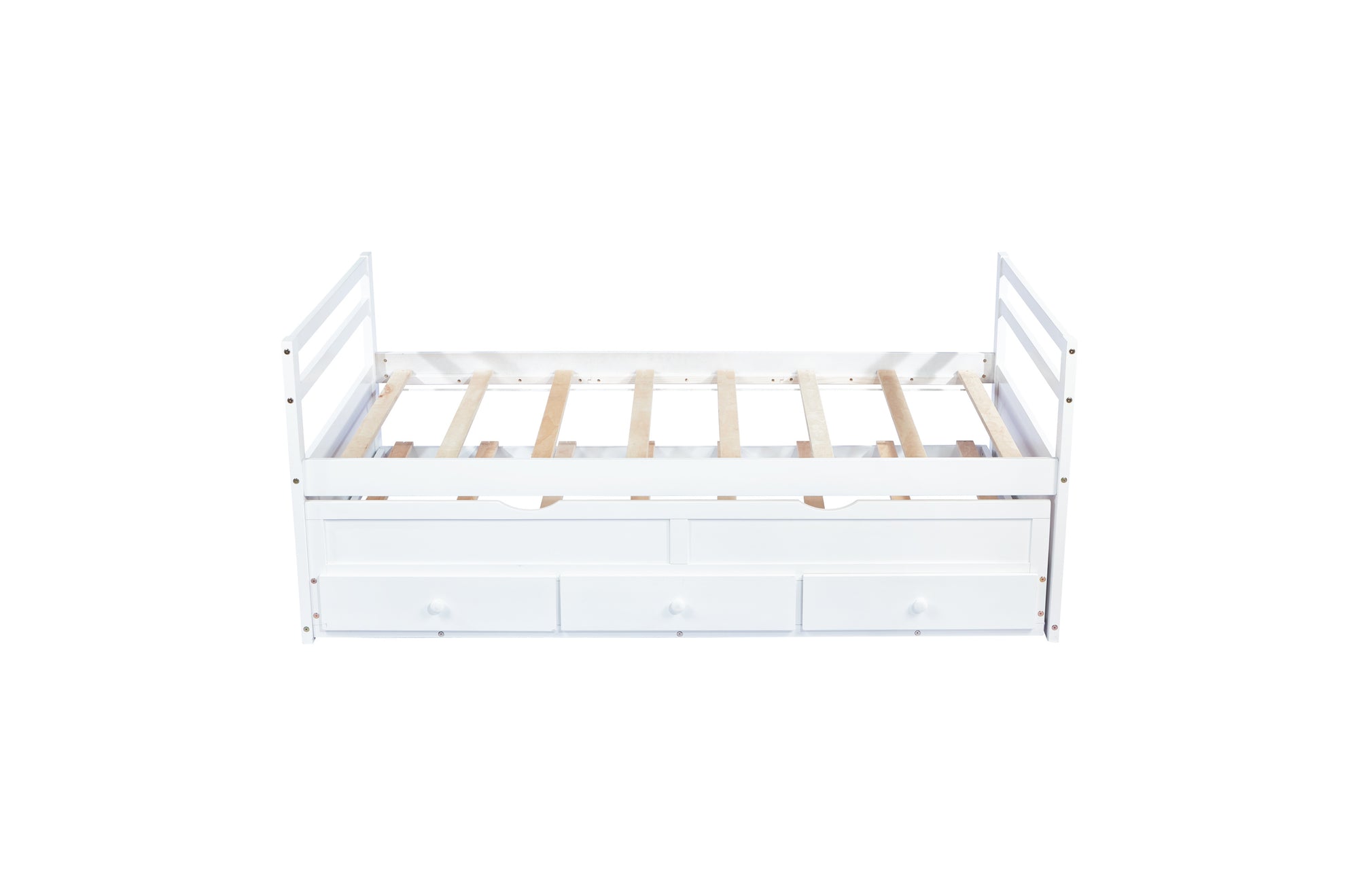 White Pine Twin Size Bed with Headboard, Footboard, Trundle, and Storage Drawers