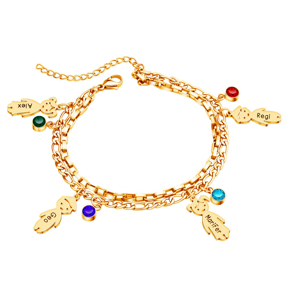 Linked Family Charm with Birthstone Bracelet