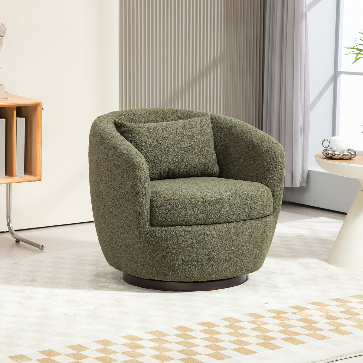 Dark Green Upholstered Swivel Accent Chair