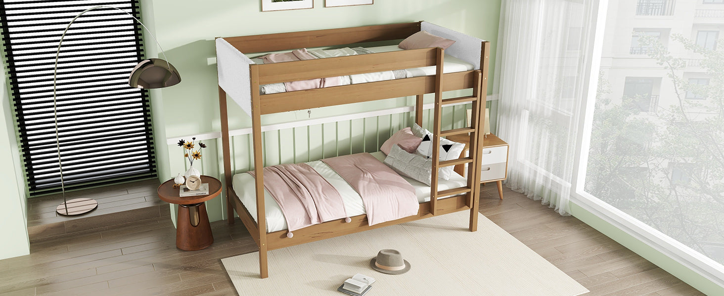 Twin Over Twin Bunk Bed with Upholstered Teddy Fleece Headboard and Footboard