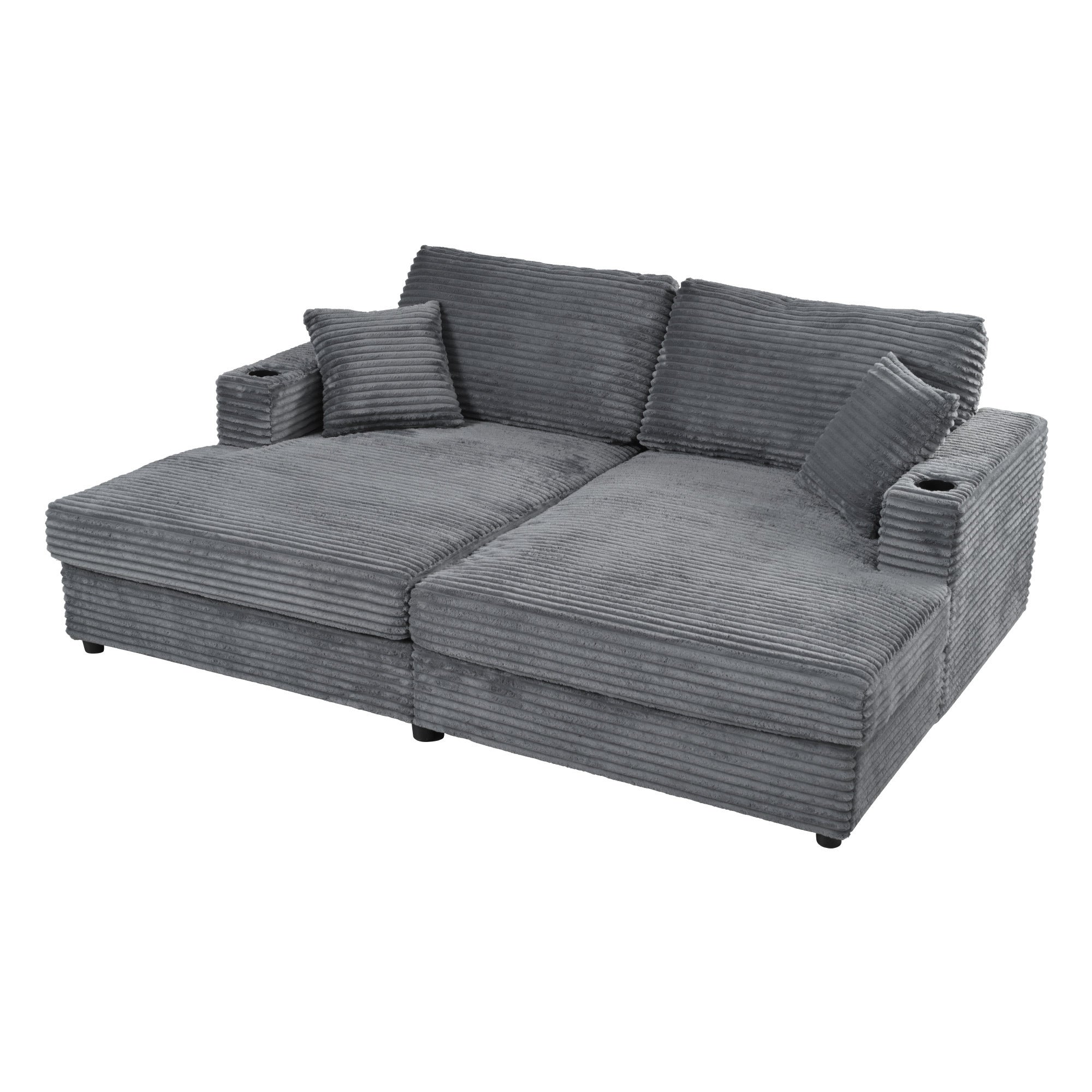 86.5" Dark Gray Corduroy Double Chaise Lounge Sofa