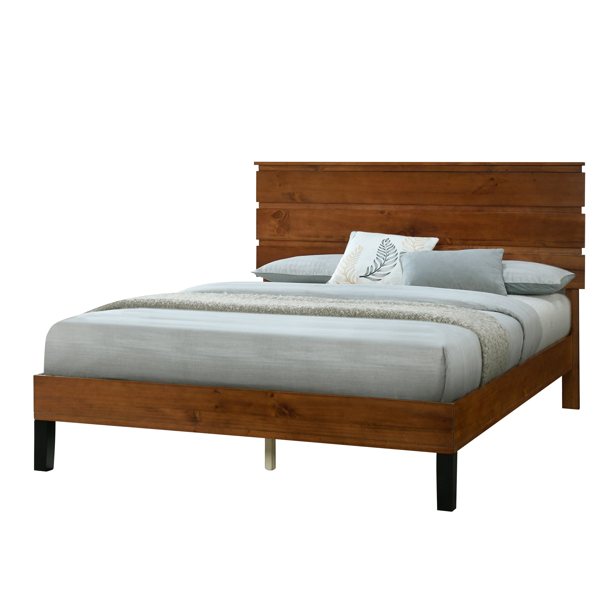 Queen Size Mid-Century Modern Solid Pinewood Bed Frame