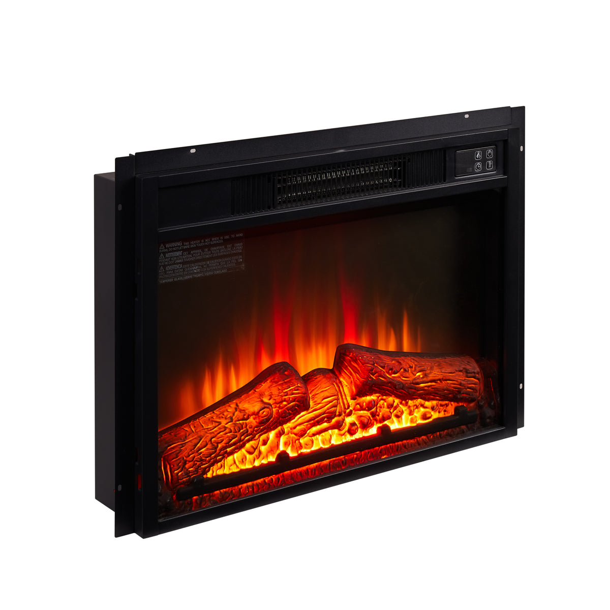 Electric Fireplace Insert 18&#39; 1400W 120V with Tempered Glass and Adjustable Flame Brightness In Black