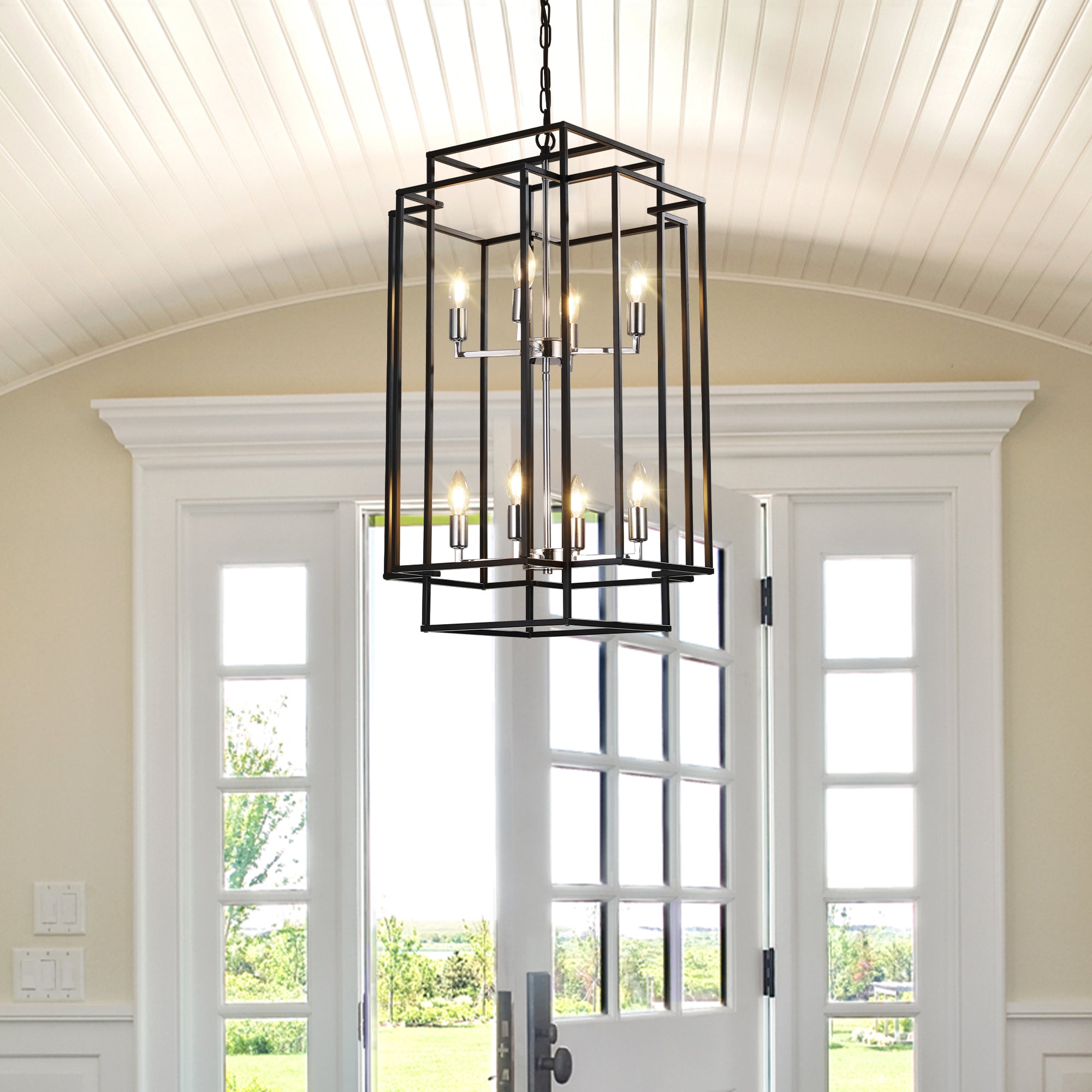 8-Light Farmhouse Chrome Foyer Chandelier