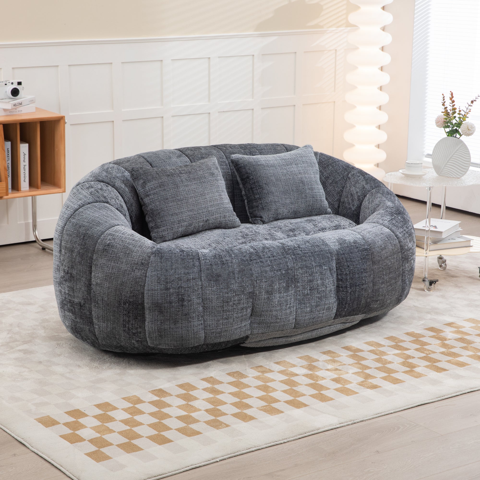 Gray Chenille Bean Shape 2-Seater Lazy Sofa