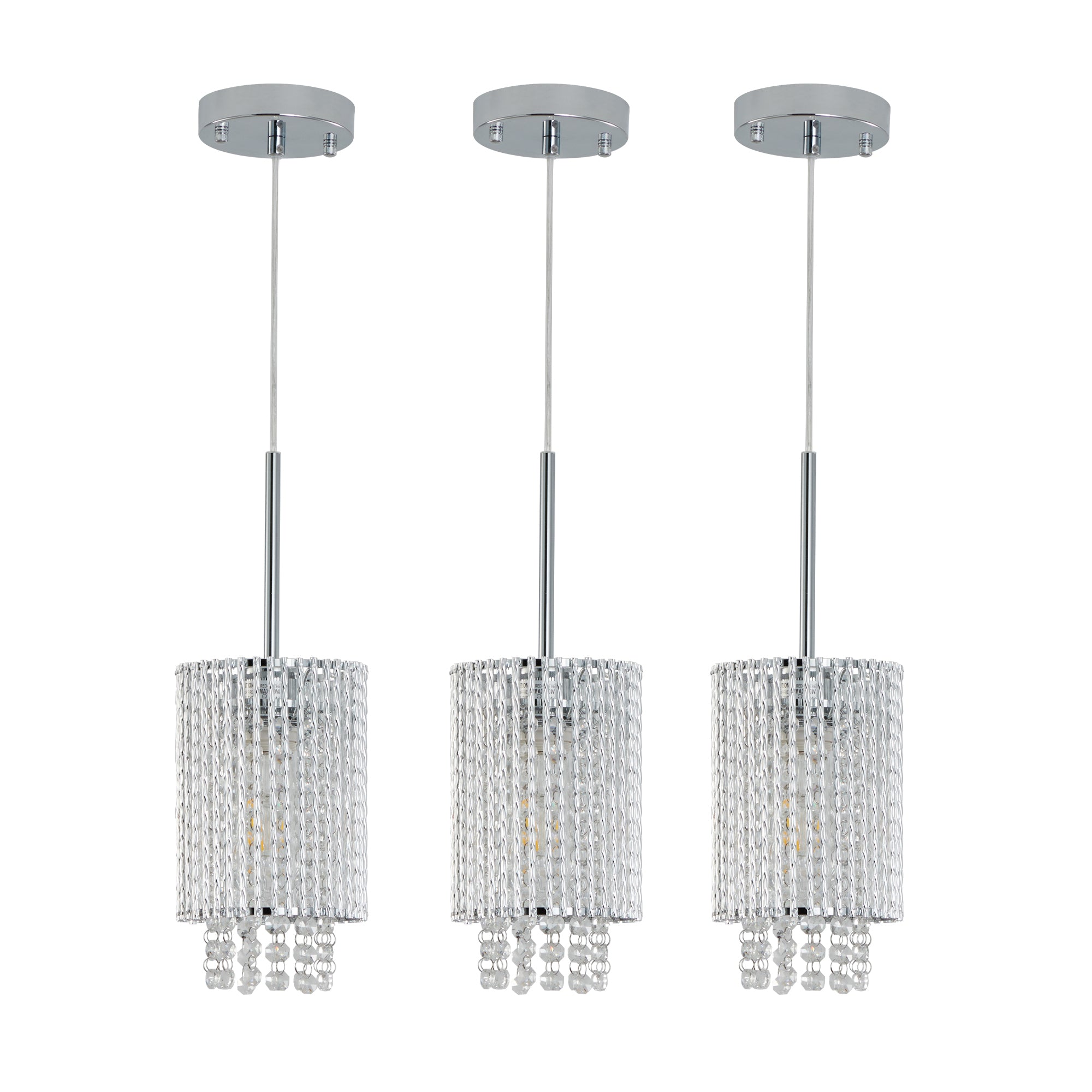 Set of 3 Chrome Hanging Crystal Pendant Light