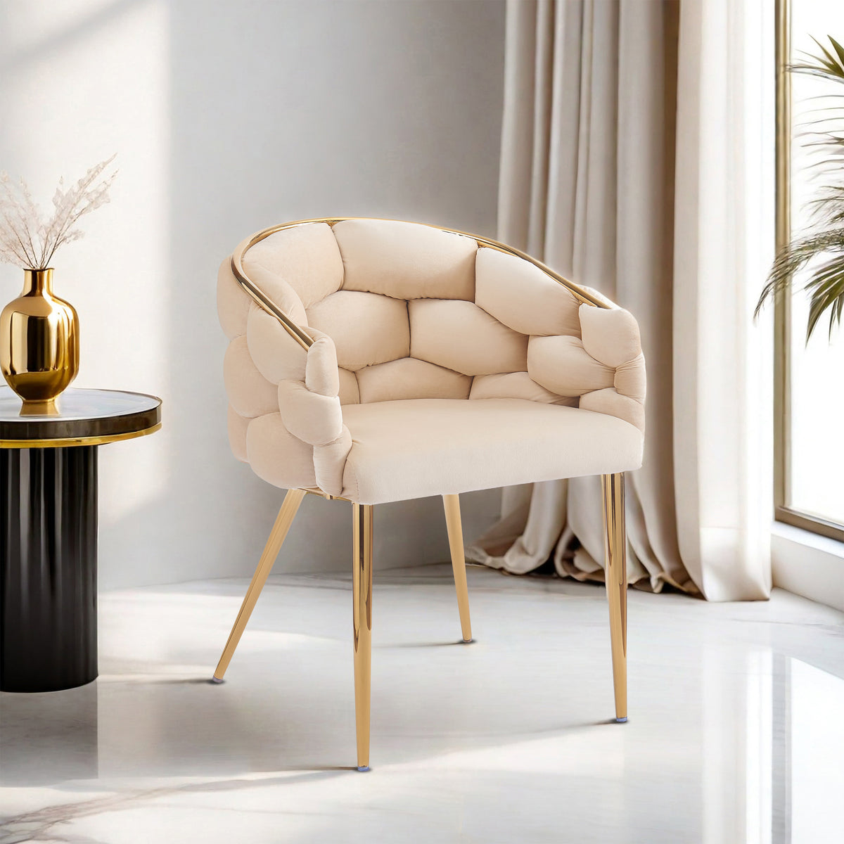 Luxury Beige Velvet Accent Chair with Gold Legs