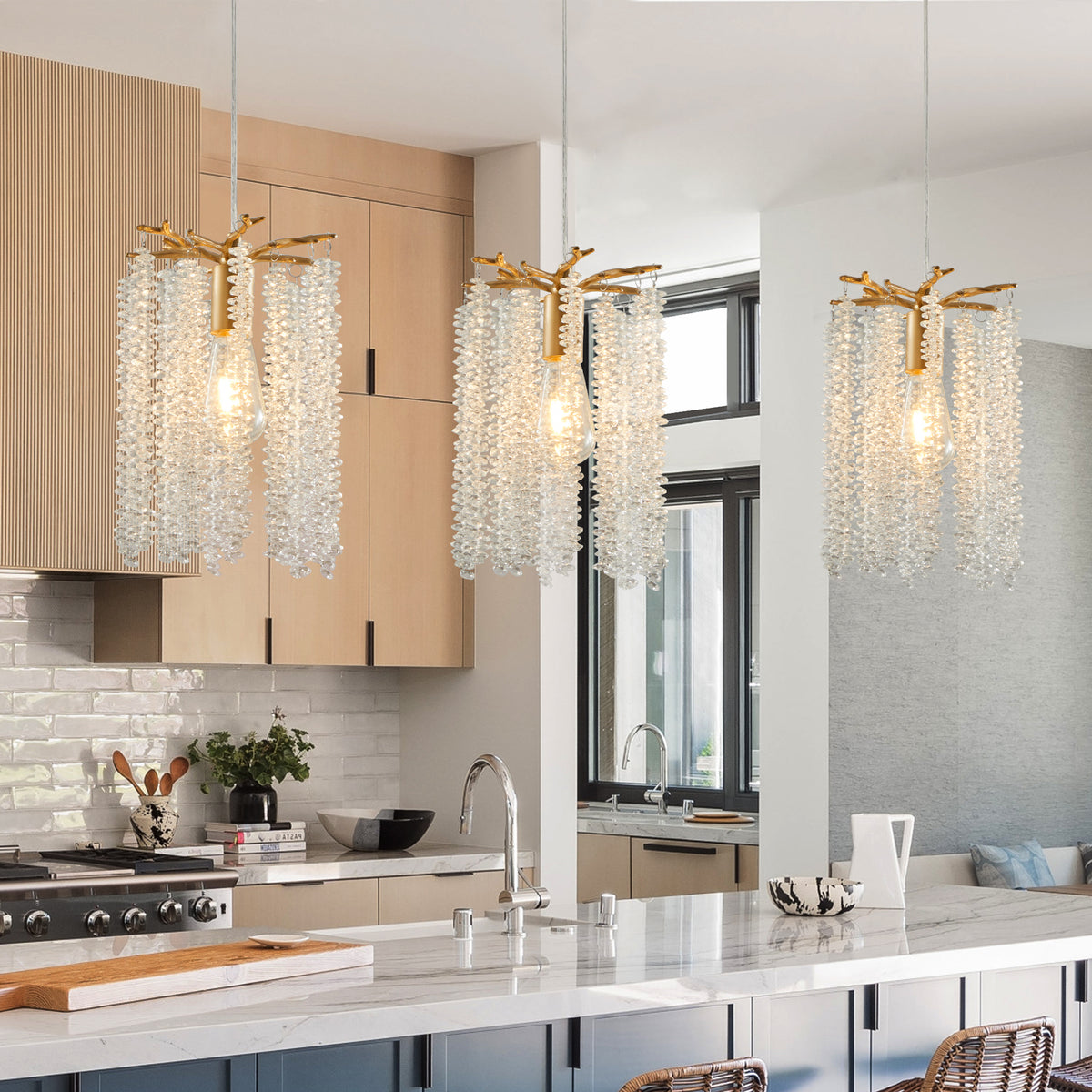 Aestin&#39;s Elegant Gold Finish Chandeliers with Waterfall Bead Design