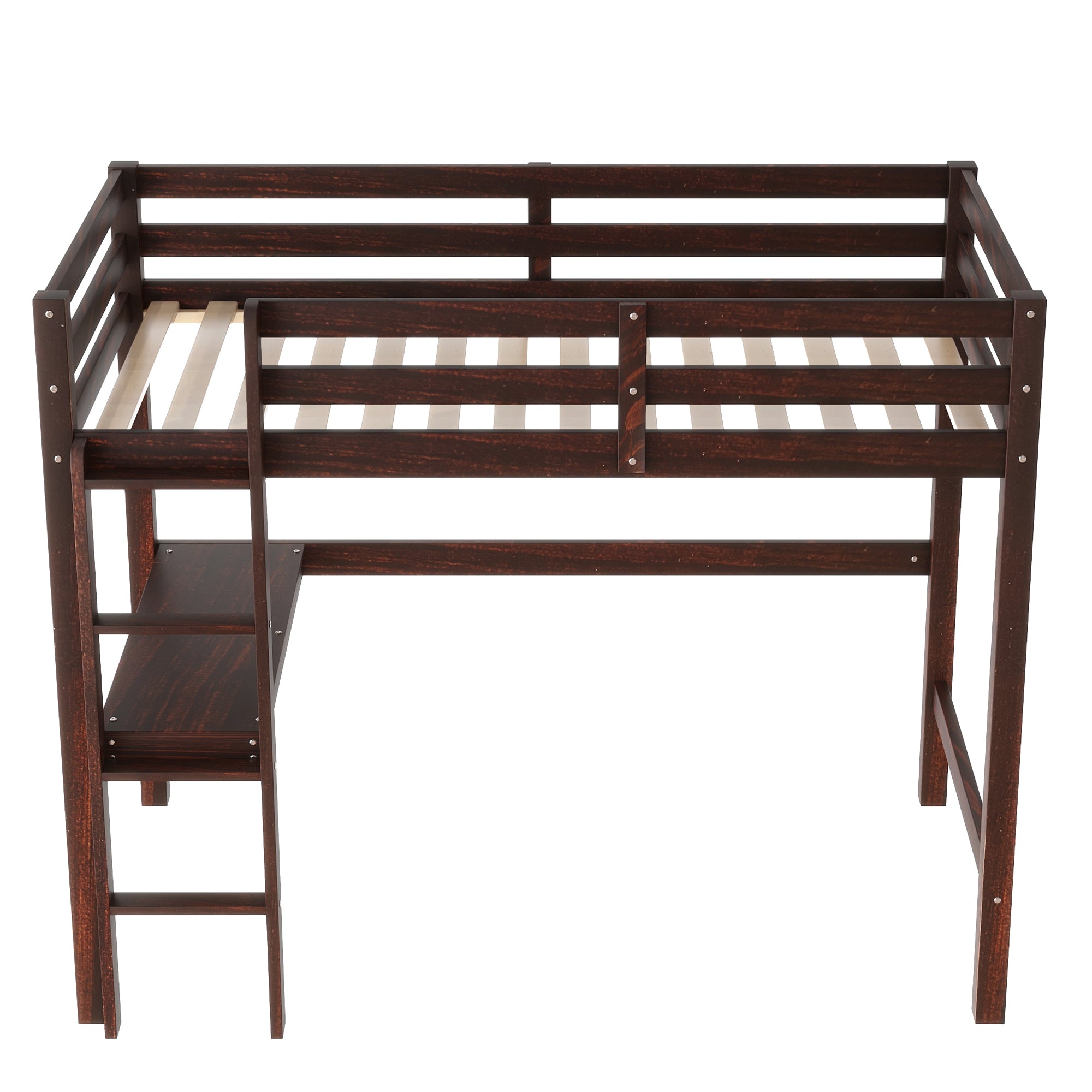 Espresso Twin Loft Bed with Built-in Desk