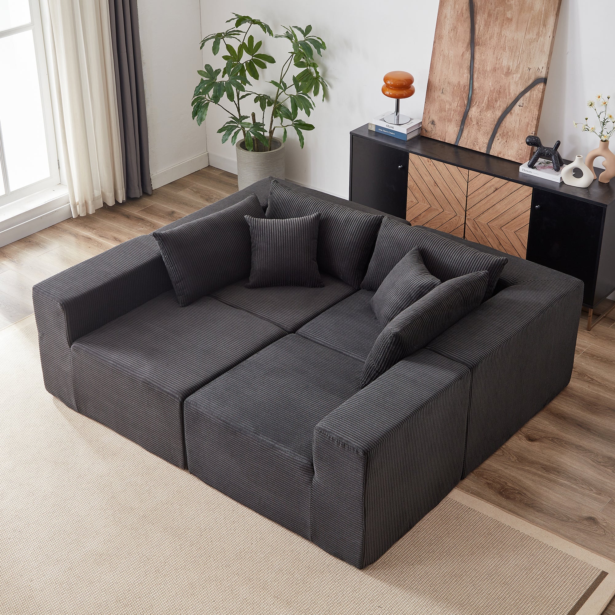 Nairobi 4-Seat Minimal Modular Sectional Sofa in Black