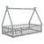 Gray Twin Tent-Shaped Toddler Floor Bed with Guardrails, Slats, and Door