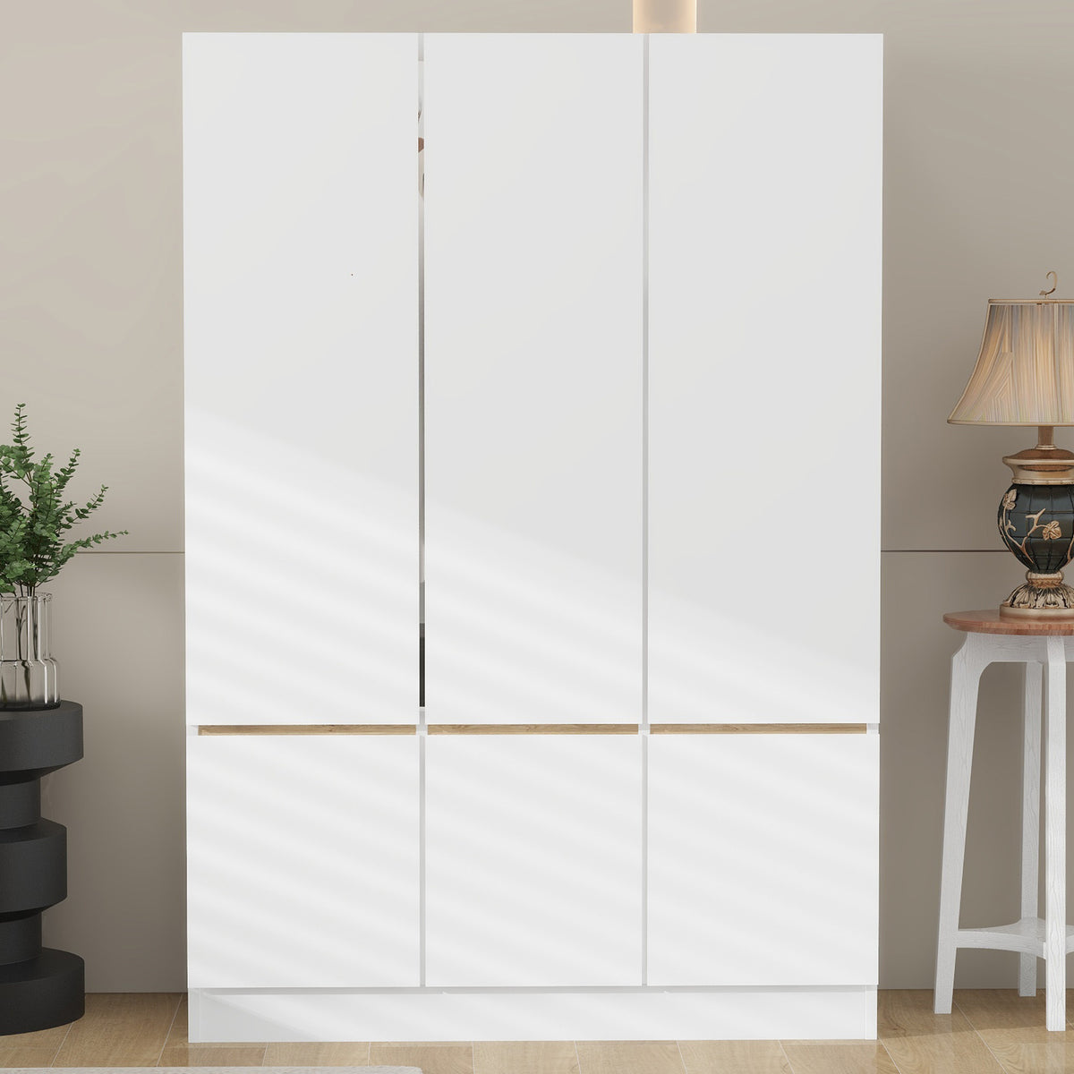 6-Doors Wooden Wardrobe Storage for Bedroom In White