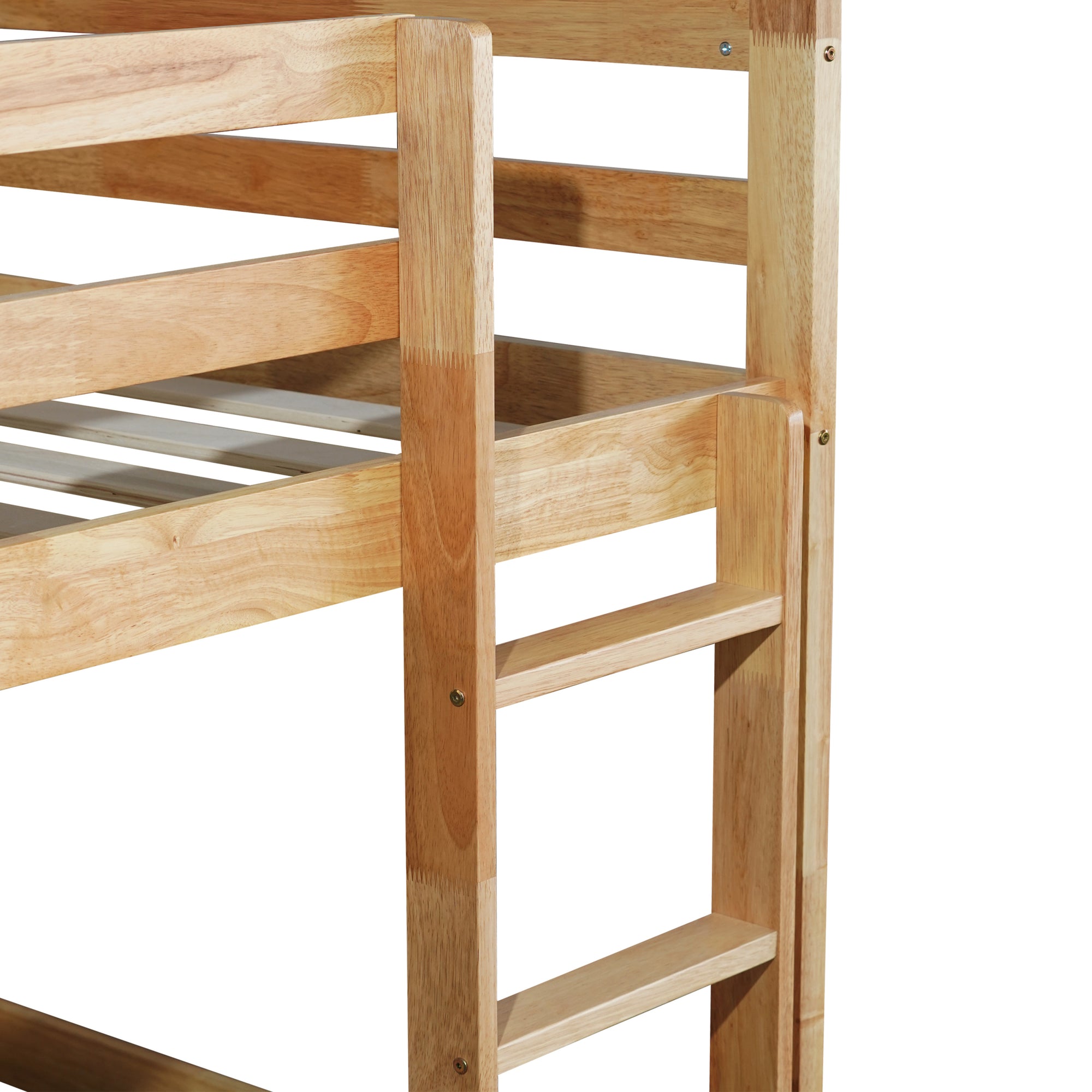 Twin Over Twin Rubber Wood Loft Bed with Ladder in Natural Finish