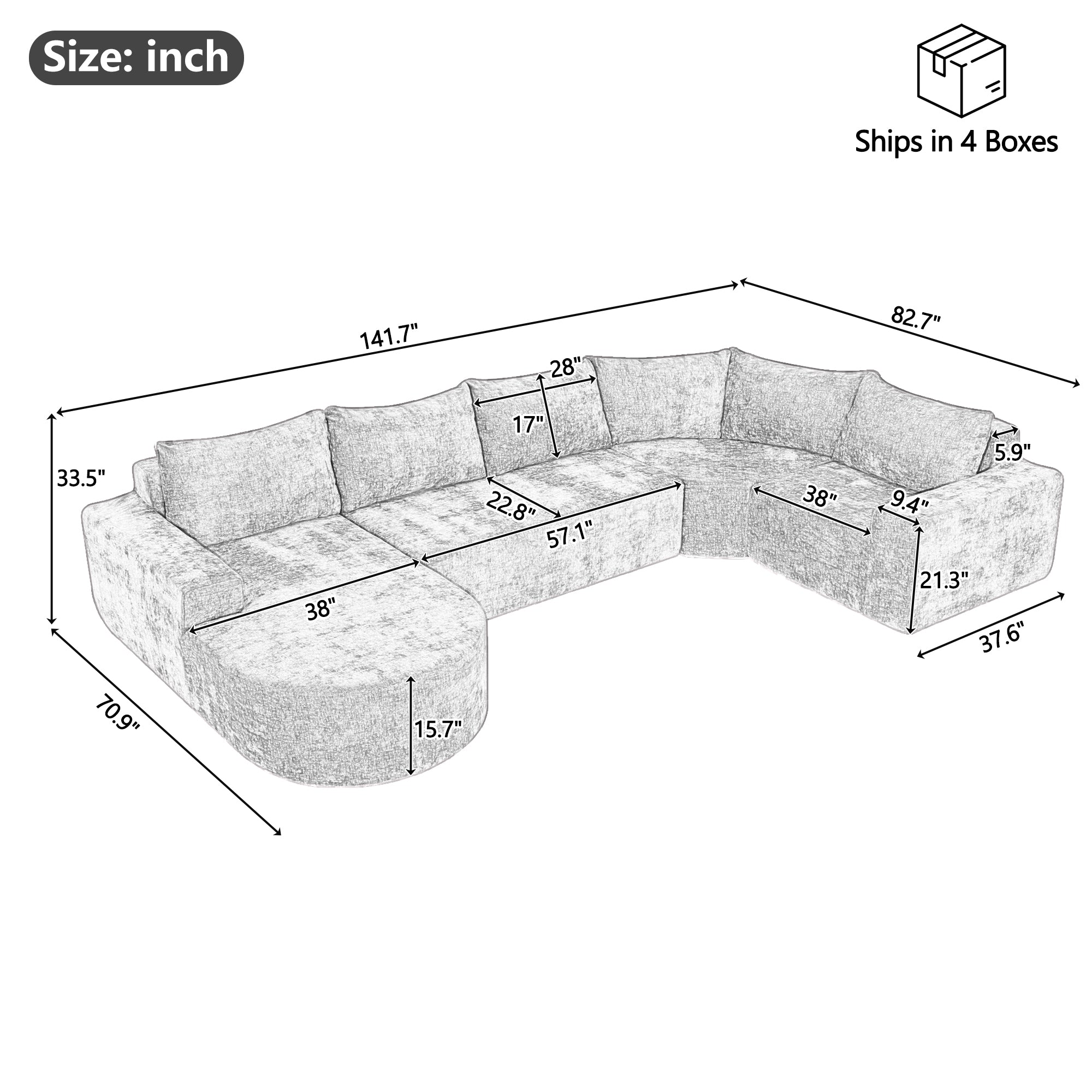 Amalfi Modular Chenille Sectional Sofa in Gray