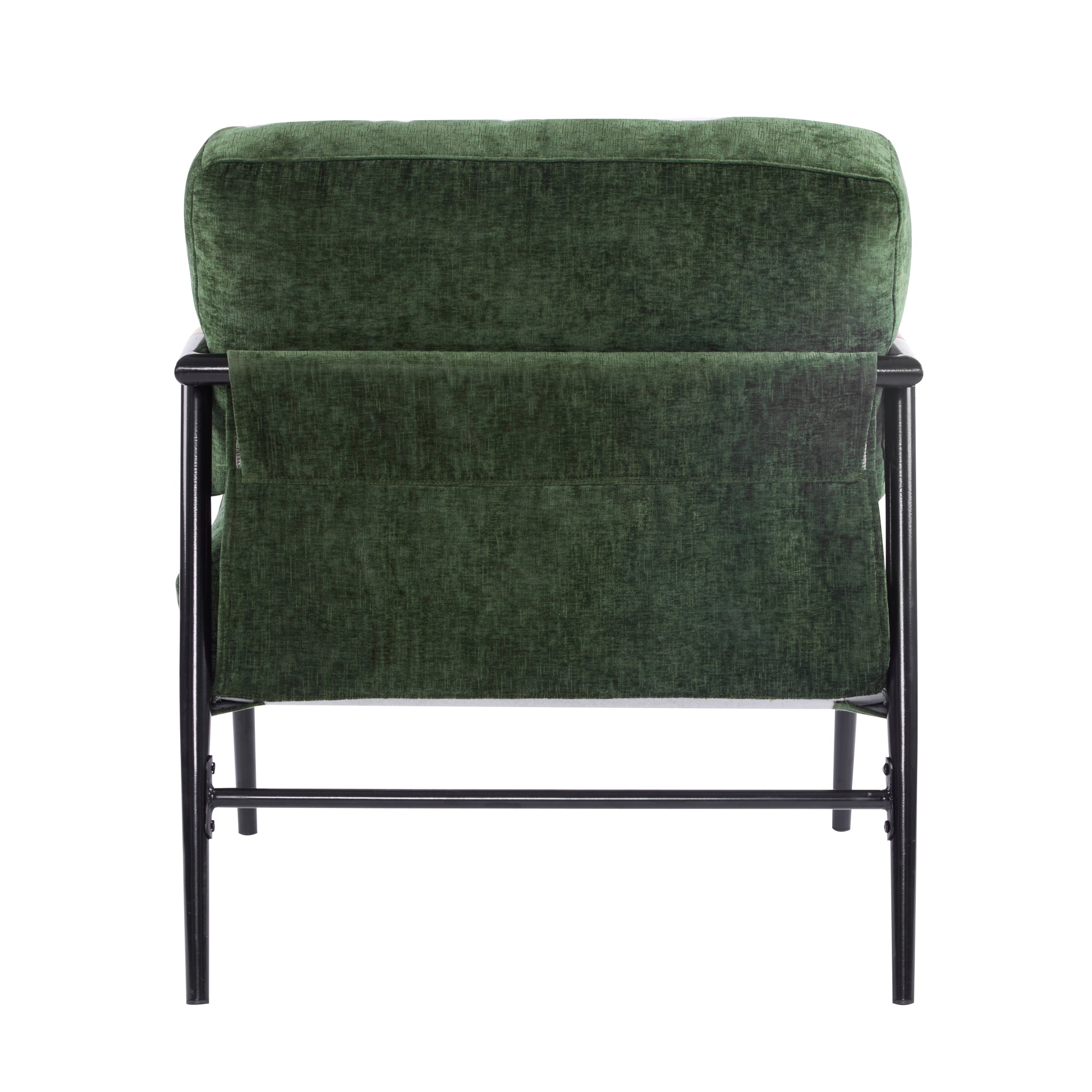 Minimalist Metal Frame Accent Chair With Plush Green Cushions