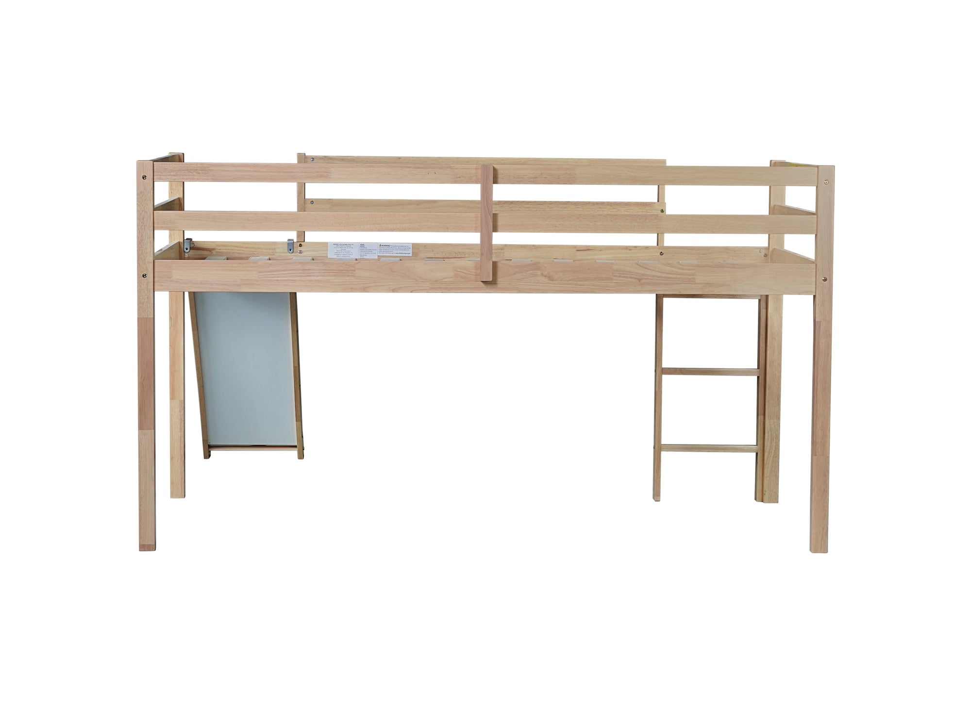 White Oak Twin Low Loft Bed with Slide and Ladder