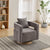 Open Back Charcoal Linen Blend Swivel Accent Chair With Weathered Base