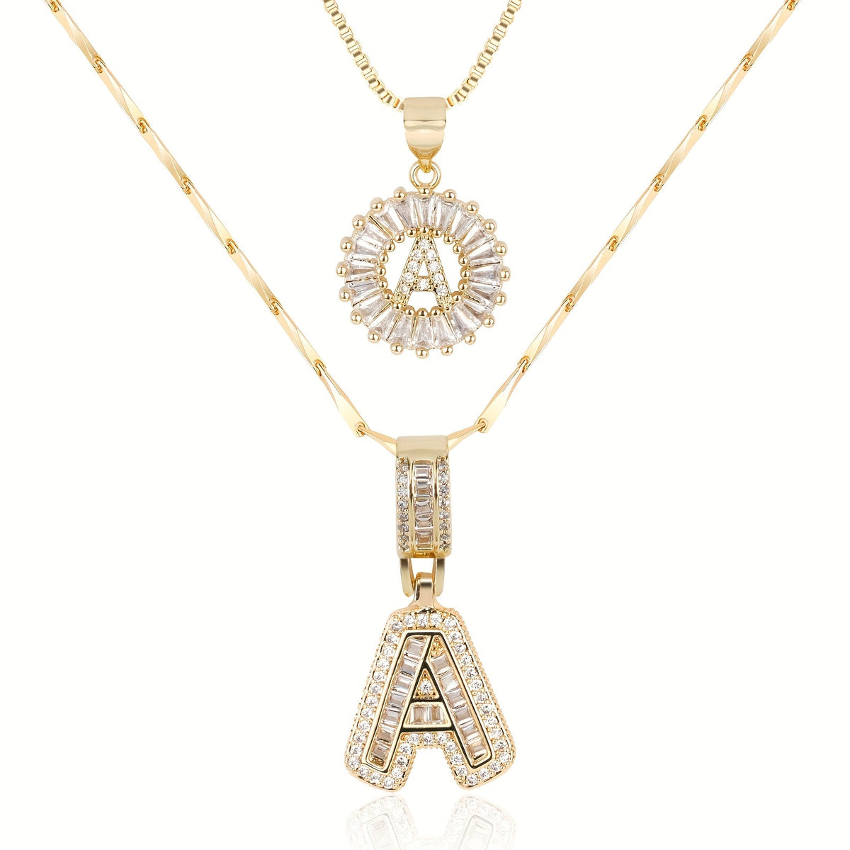 2pc 14k diamond letter initial necklaces