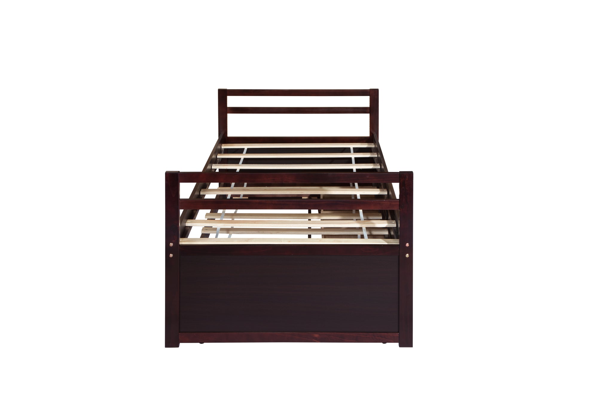 Espresso Pine Twin Size Bed with Headboard, Footboard, Trundle, and Three Storage Drawers