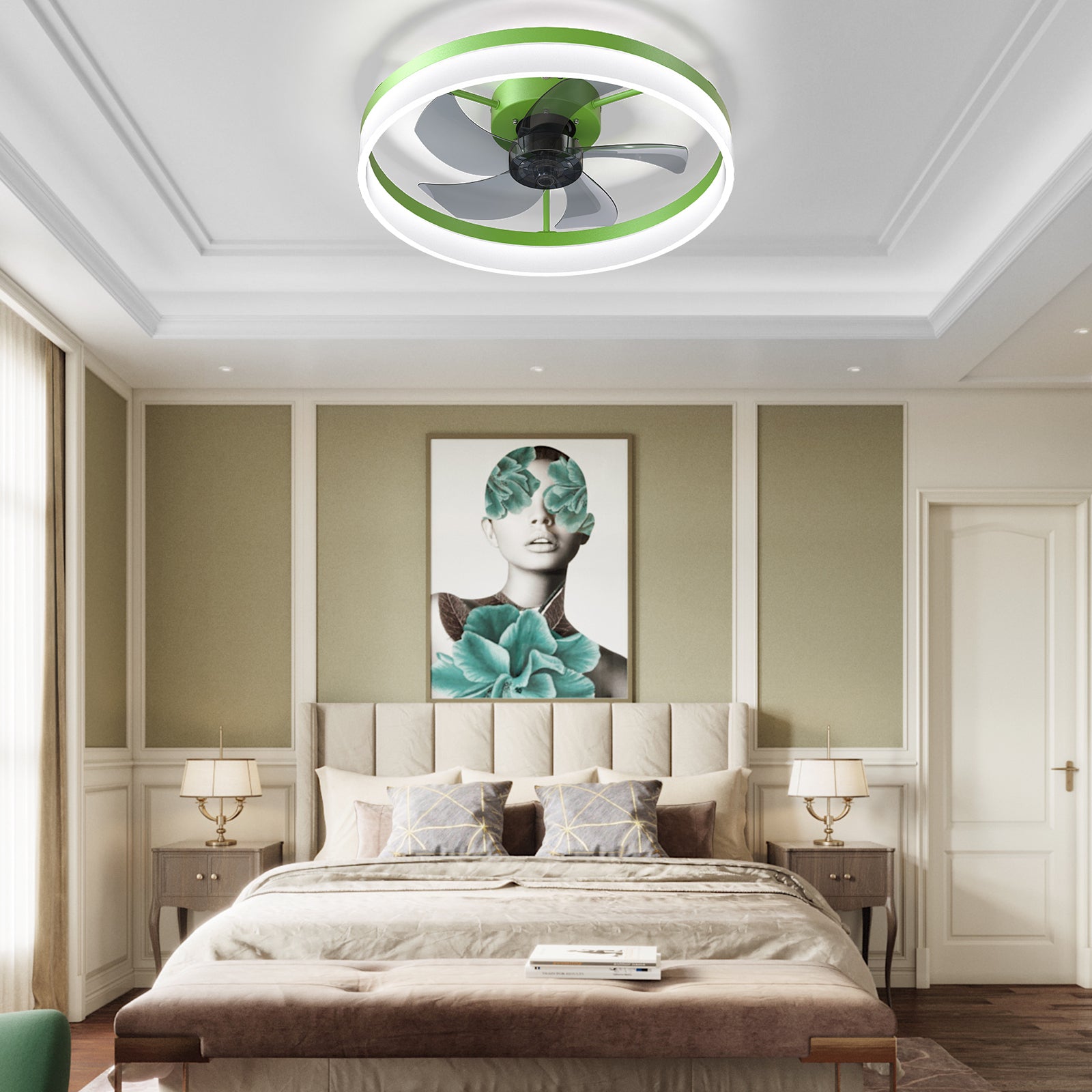 Modern Green Ceiling Fan with Lights and Remote Control