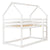 White Twin over Twin Loft Bed with Roof Design, Safety Guardrail, and Ladder