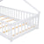 Twin House-Shaped Bedside Toddler Floor Bed with Guardrails, Slats & Door