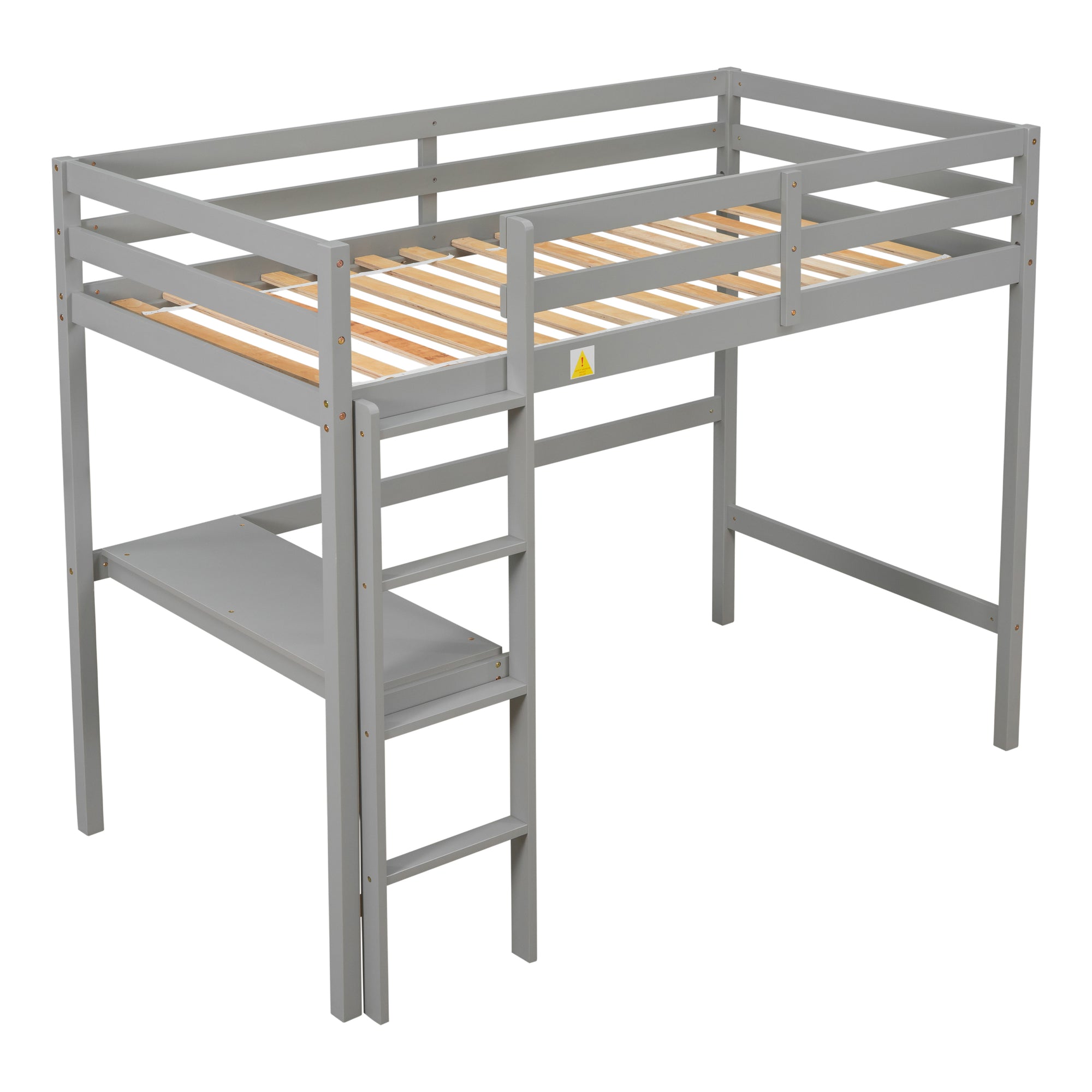 Gray Twin Loft Bed with Built-in Desk