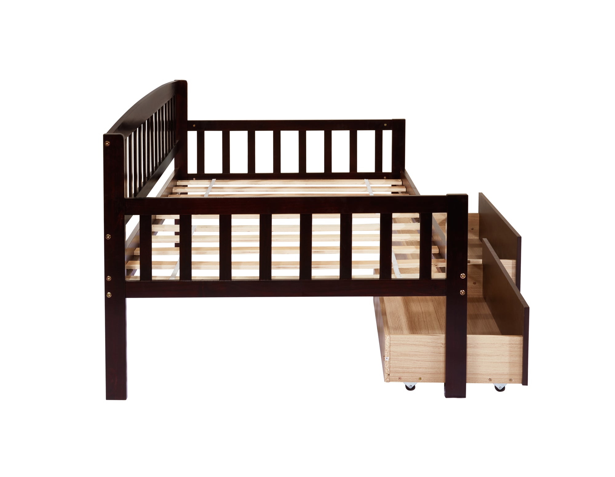 Espresso Tones Twin-Size Pine Wood Daybed with Storage Drawers