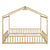 Natural Tone Double Twin House-Style Floor Bed with Fence and Guardrails