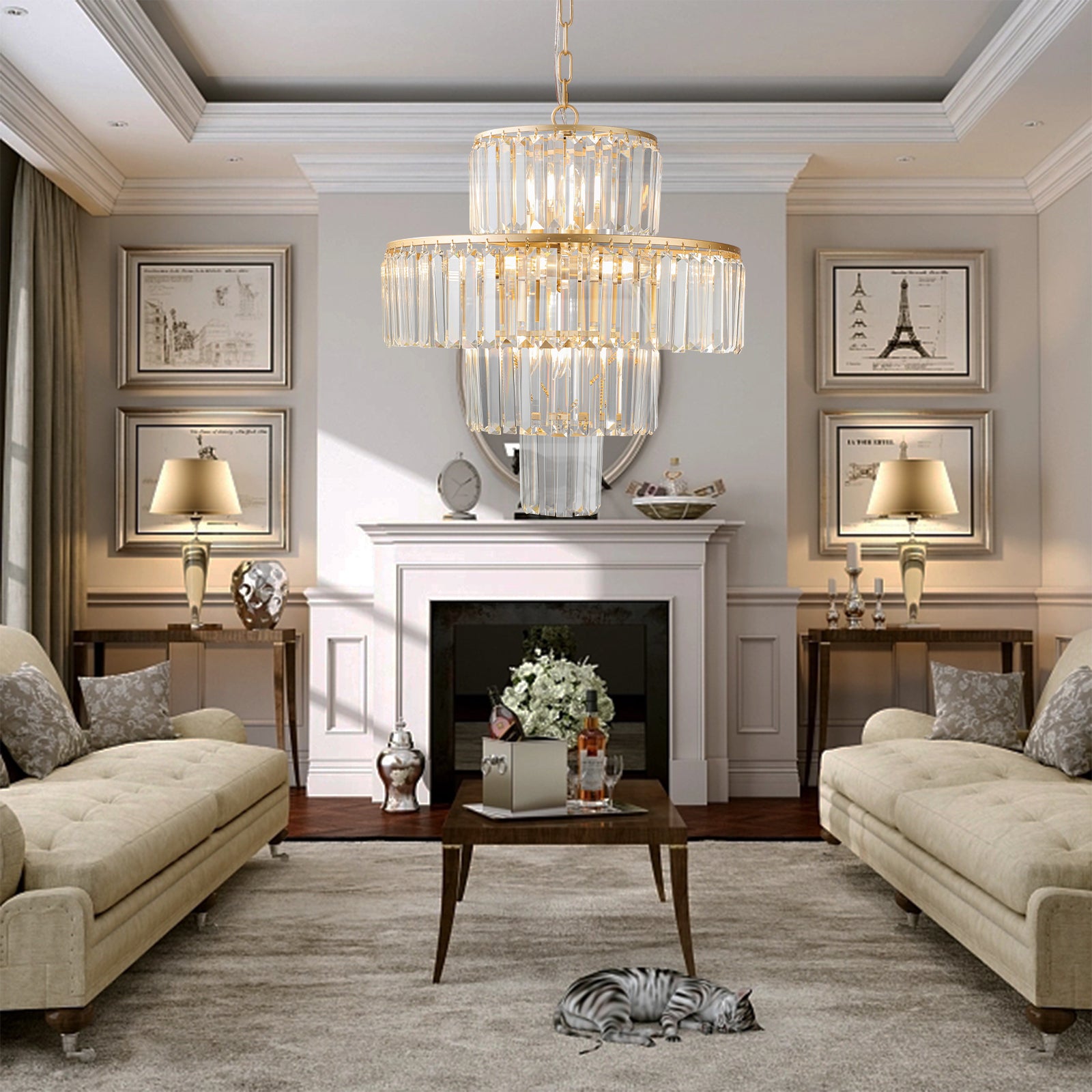 Aestin's Luxury Gold Crystal Chandelier For Living Spaces