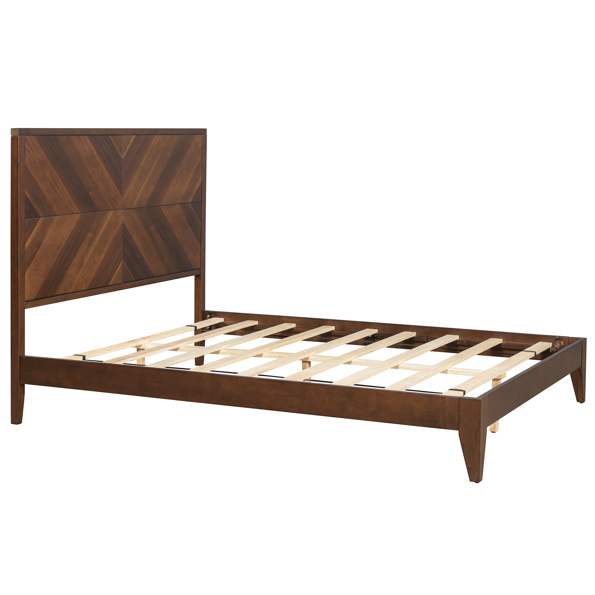 Walnut Tone Queen Mid-Century Modern Wooden Bed Frame