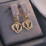 Load image into Gallery viewer, Dainty Initial Letter Heart Hoop Earrings
