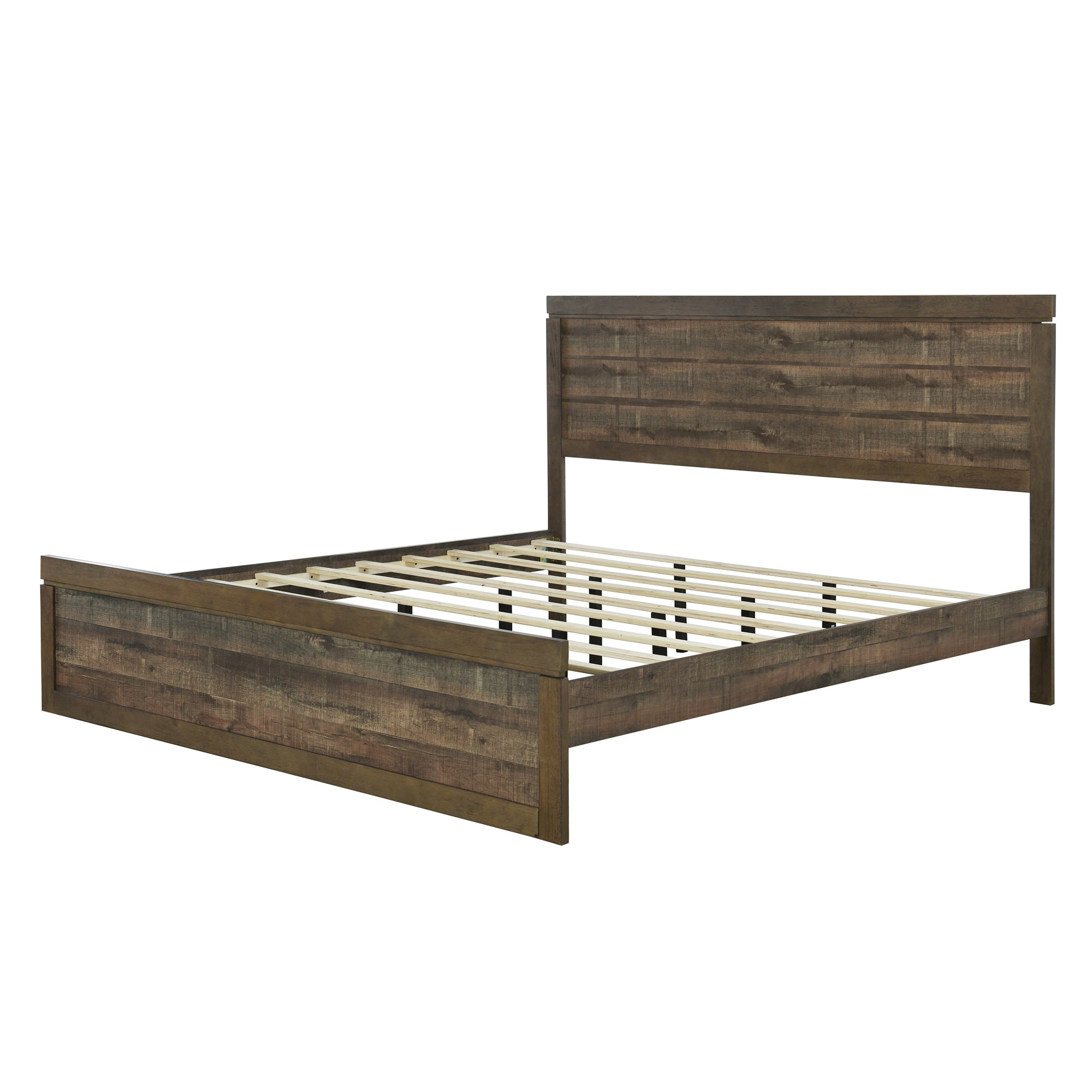 Farmhouse Style Pine Wood Platform King Bed in Rustic Brown