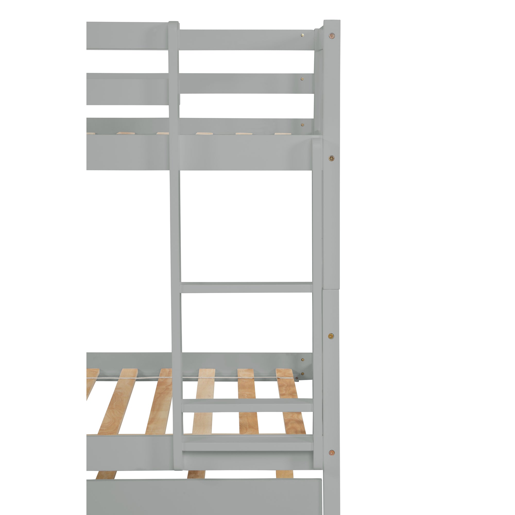 Gray Twin Over Twin Rubber Wood Bunk Bed with Trundle – Convertible Design