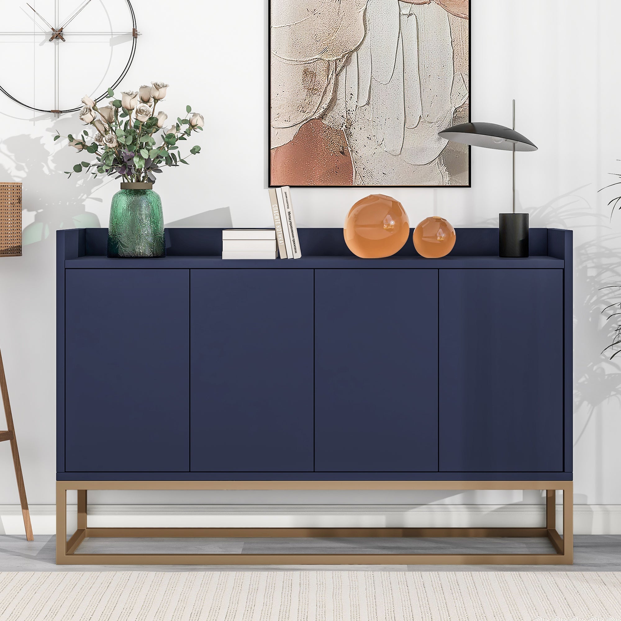 Modern Sideboard Elegant Buffet Cabinet with Large Storage Space for Dining Room Entryway In Navy