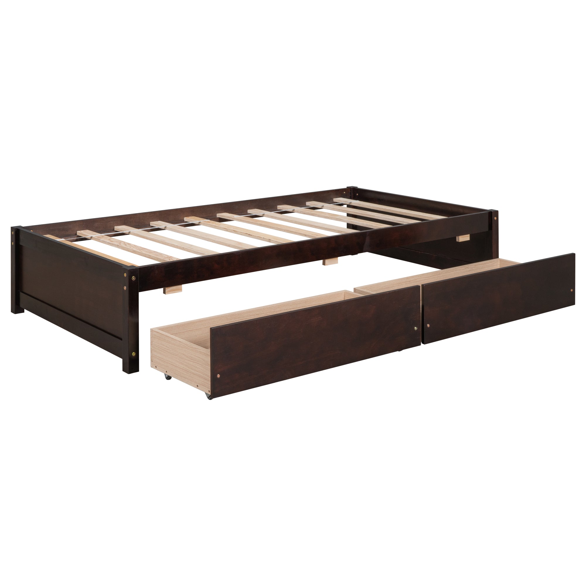 Espresso Tone Twin Bed with 2 Storage Drawers