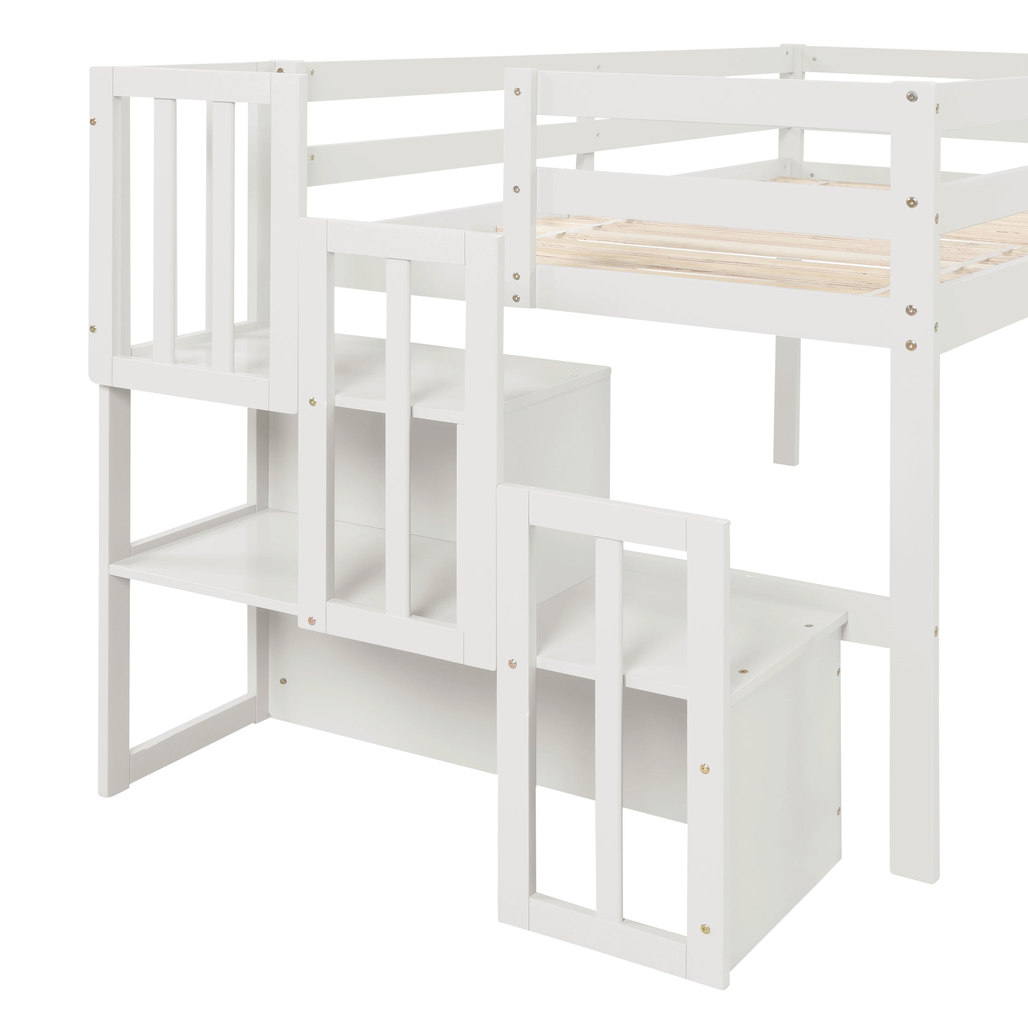 Twin Loft Bed with Staircase in White