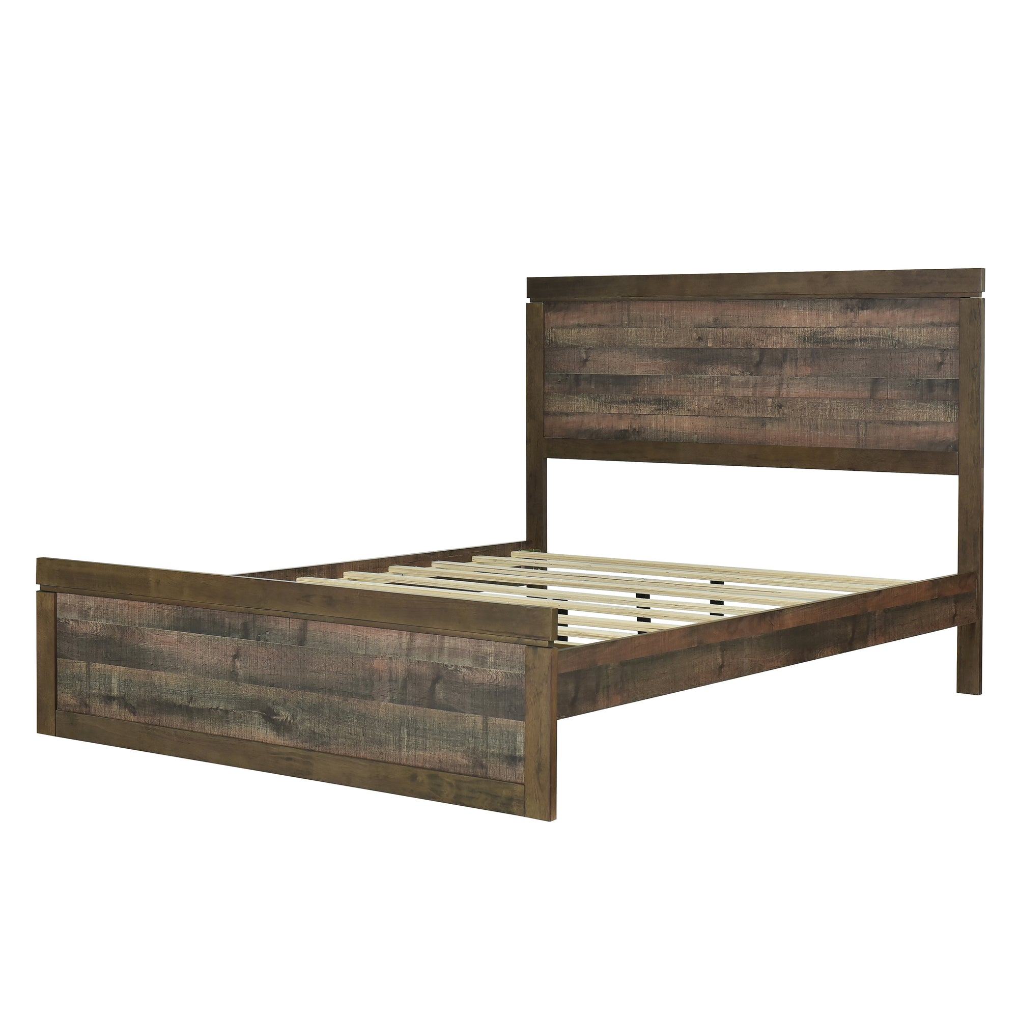 Vintage Rustic Brown Queen Farmhouse Style Platform Bed Frame