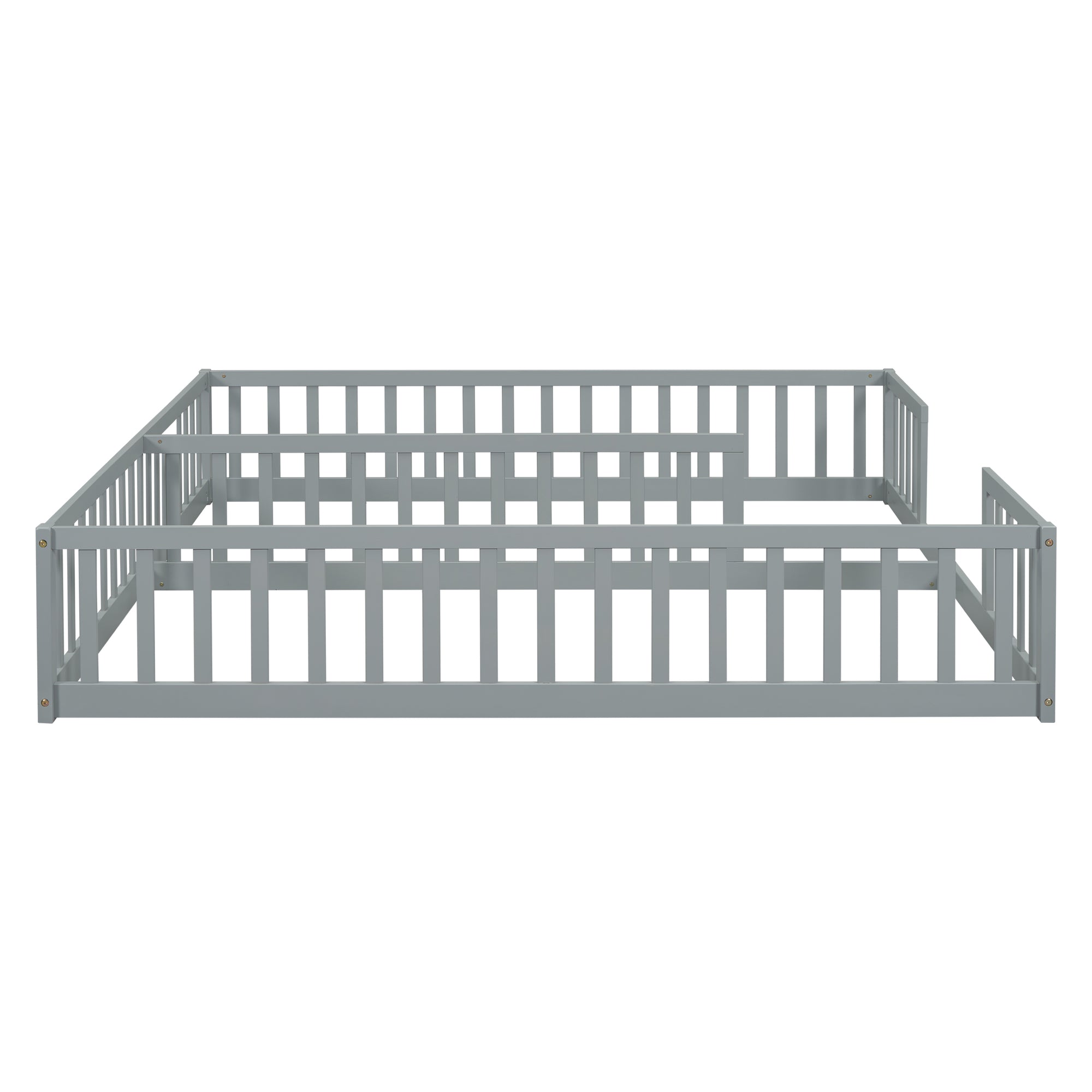 Gray Double Twin Toddler Floor Bed with Fence and Guardrails