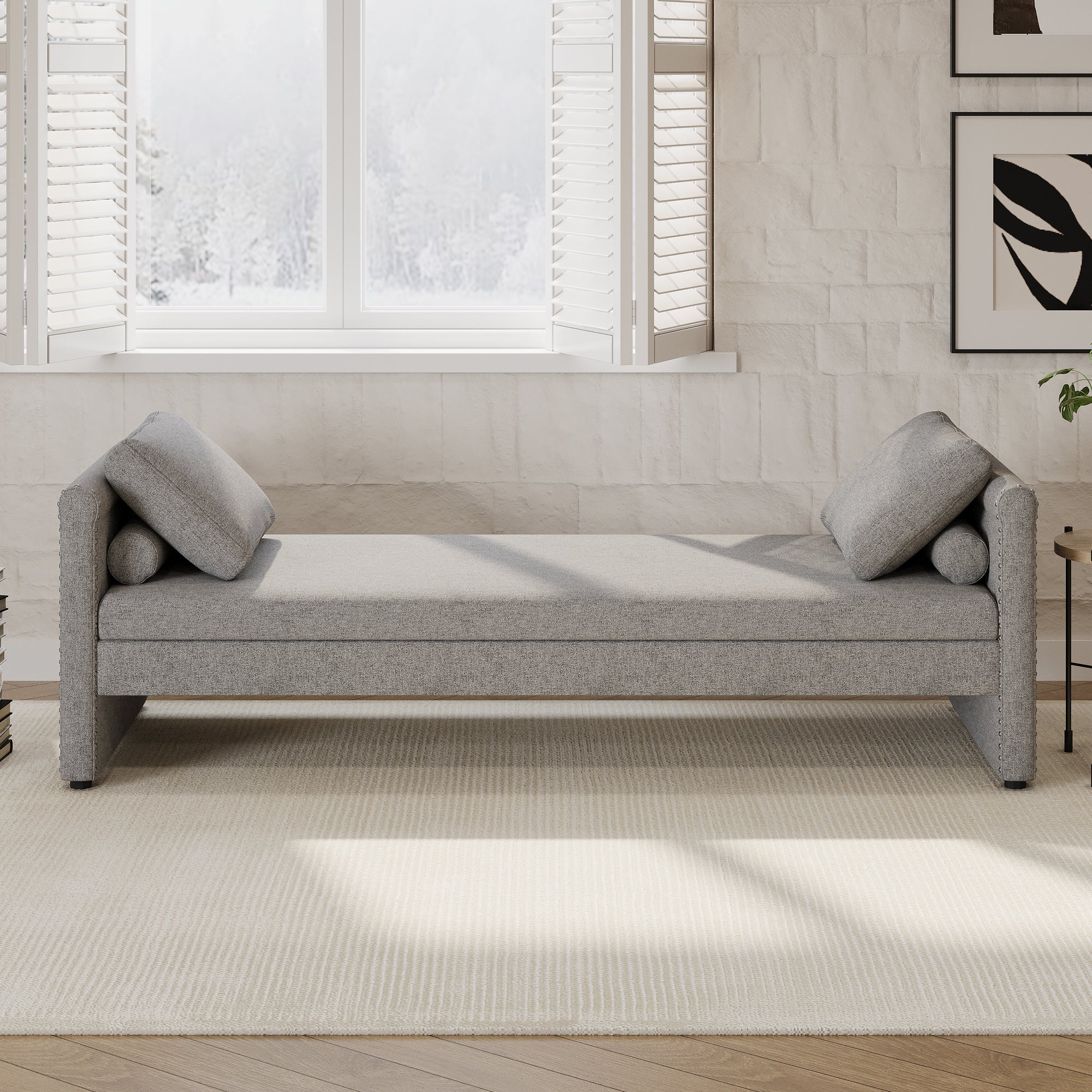 Gray Linen Upholstered Chaise Lounger Daybed