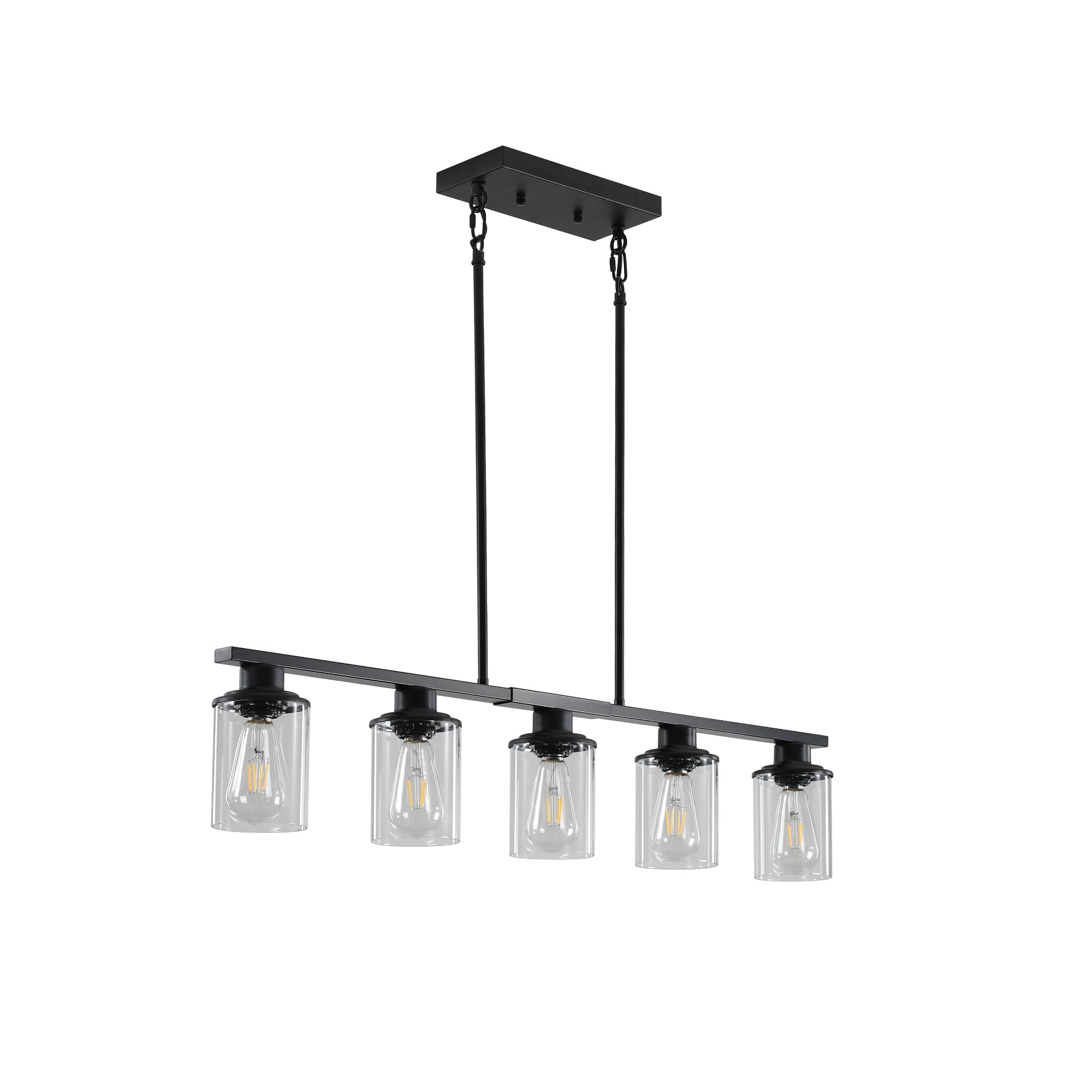 Modern Industrial 5-Light Matte Black Chandelier with Adjustable Height and Glass Shades