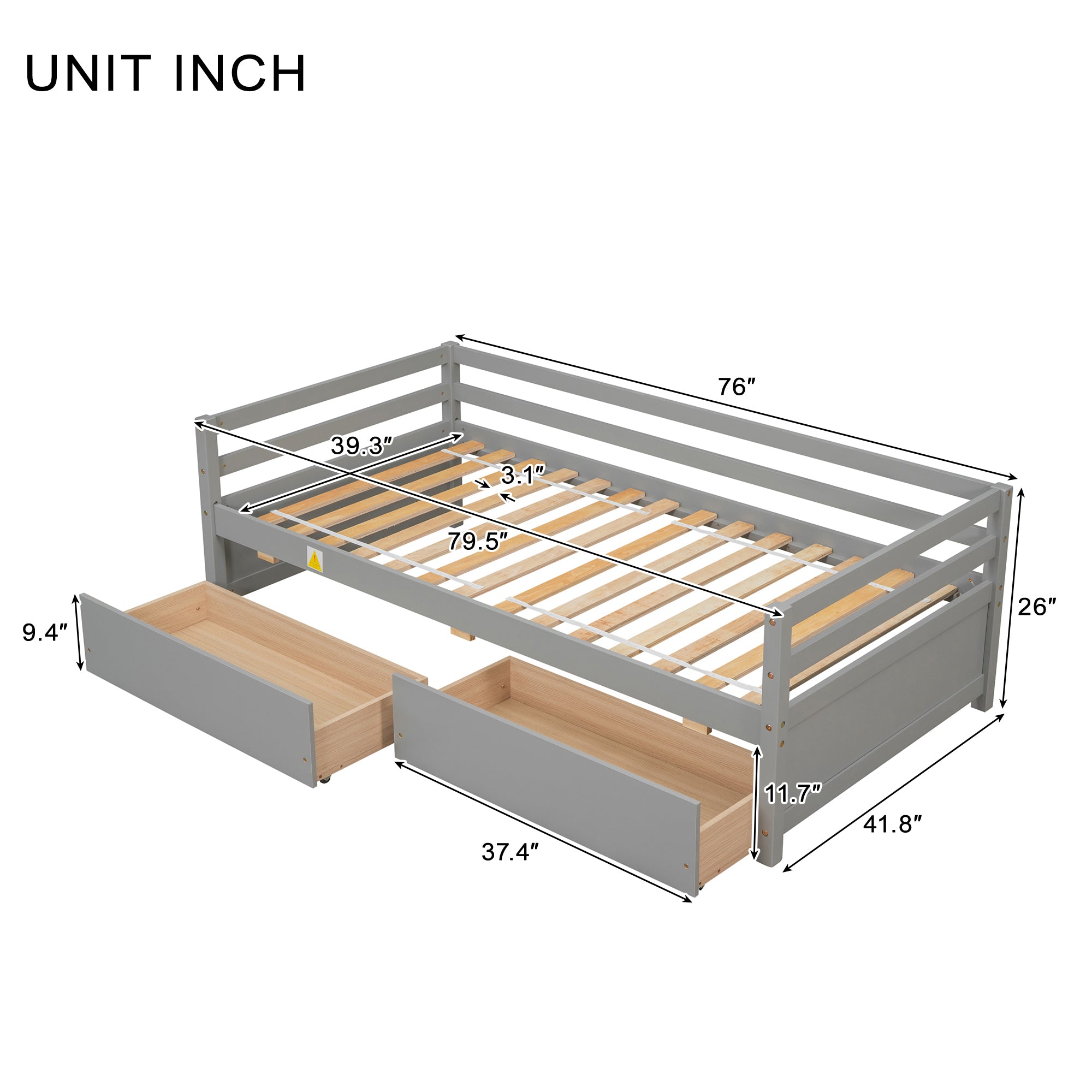 Twin Size Gray Daybed with Two Storage Drawers