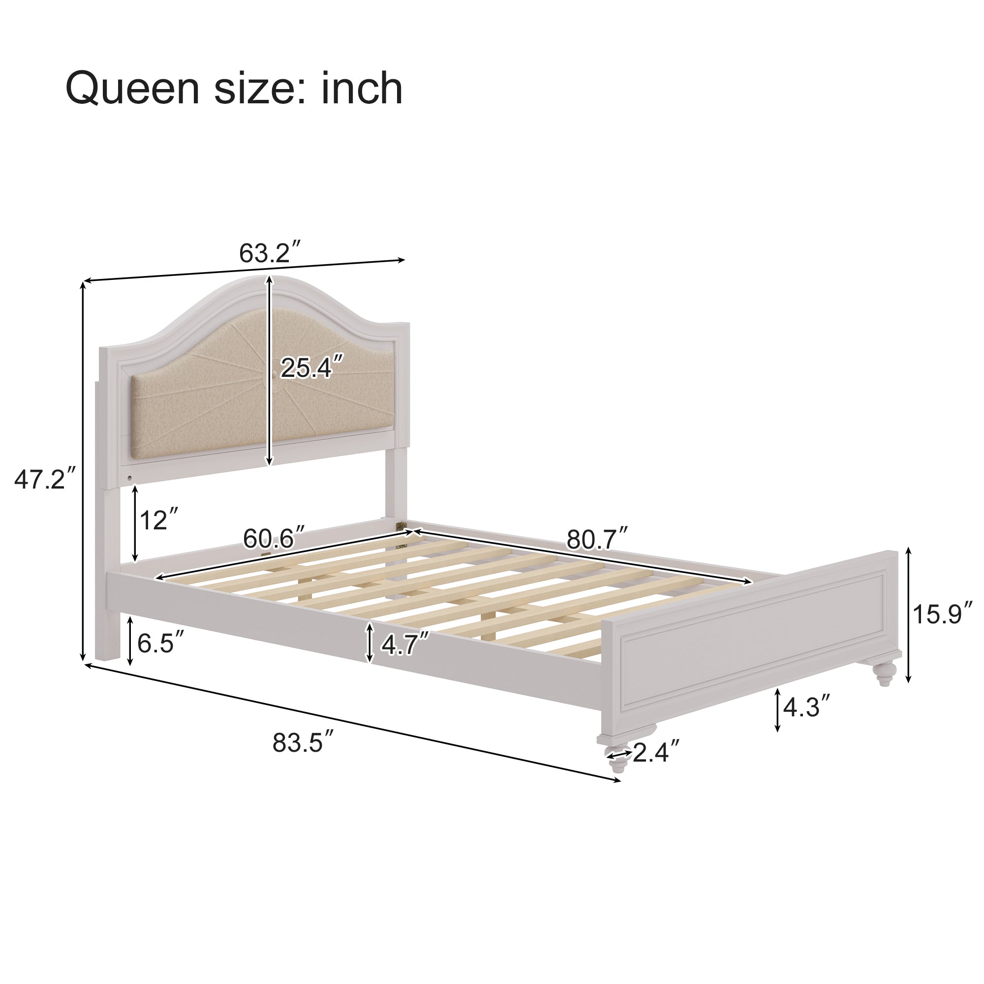 Cream Gray Queen Bed with Hidden LED Light Headboard