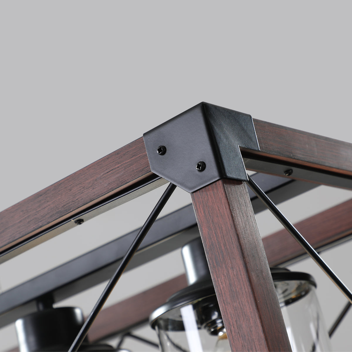 Farmhouse 5-Light Chandelier with Redwood Frame and Glass Shades