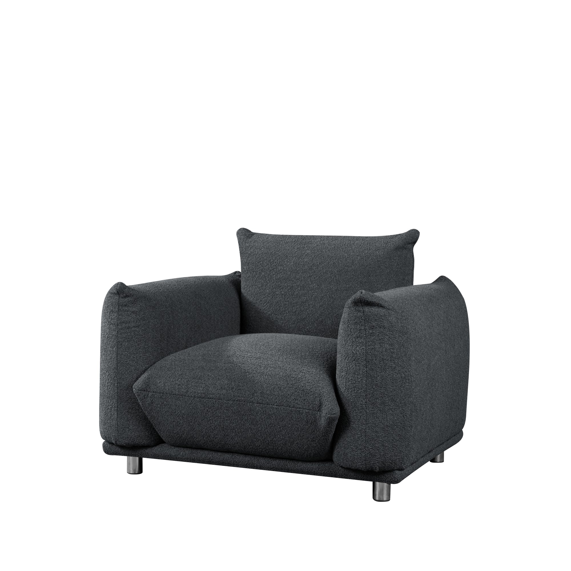 Cozy Oversized Accent Chair Upholstered in Black Lambswool Fabric