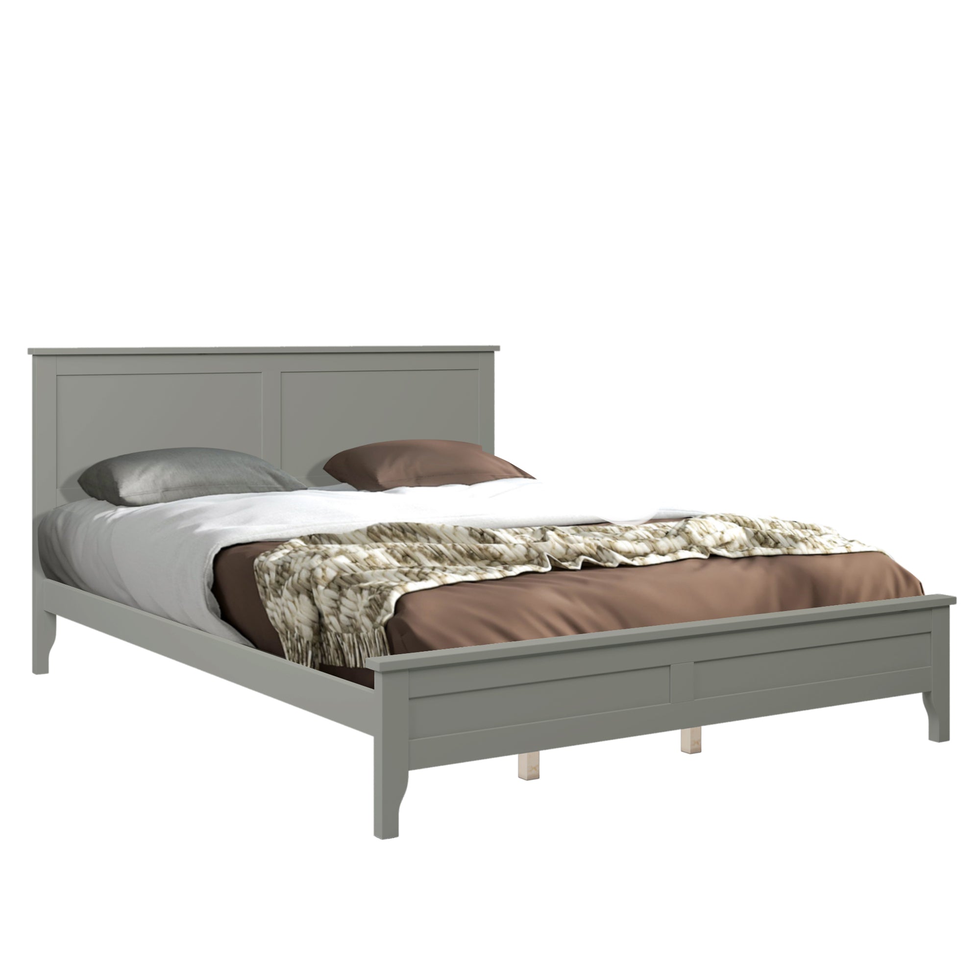 Gray Wooden Queen Size Platform Bed