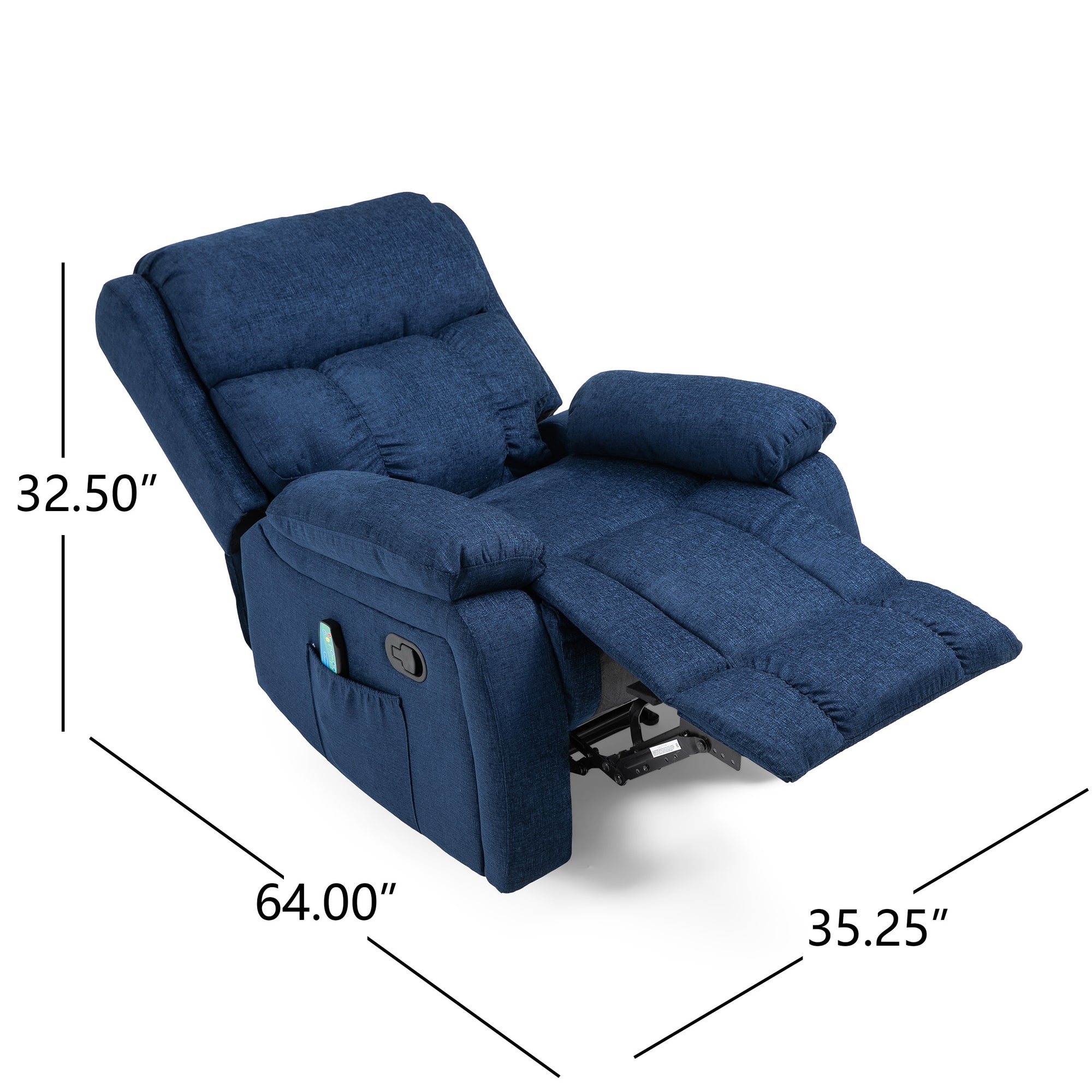 Navy Blue Fabric Heat & Massage Recliner